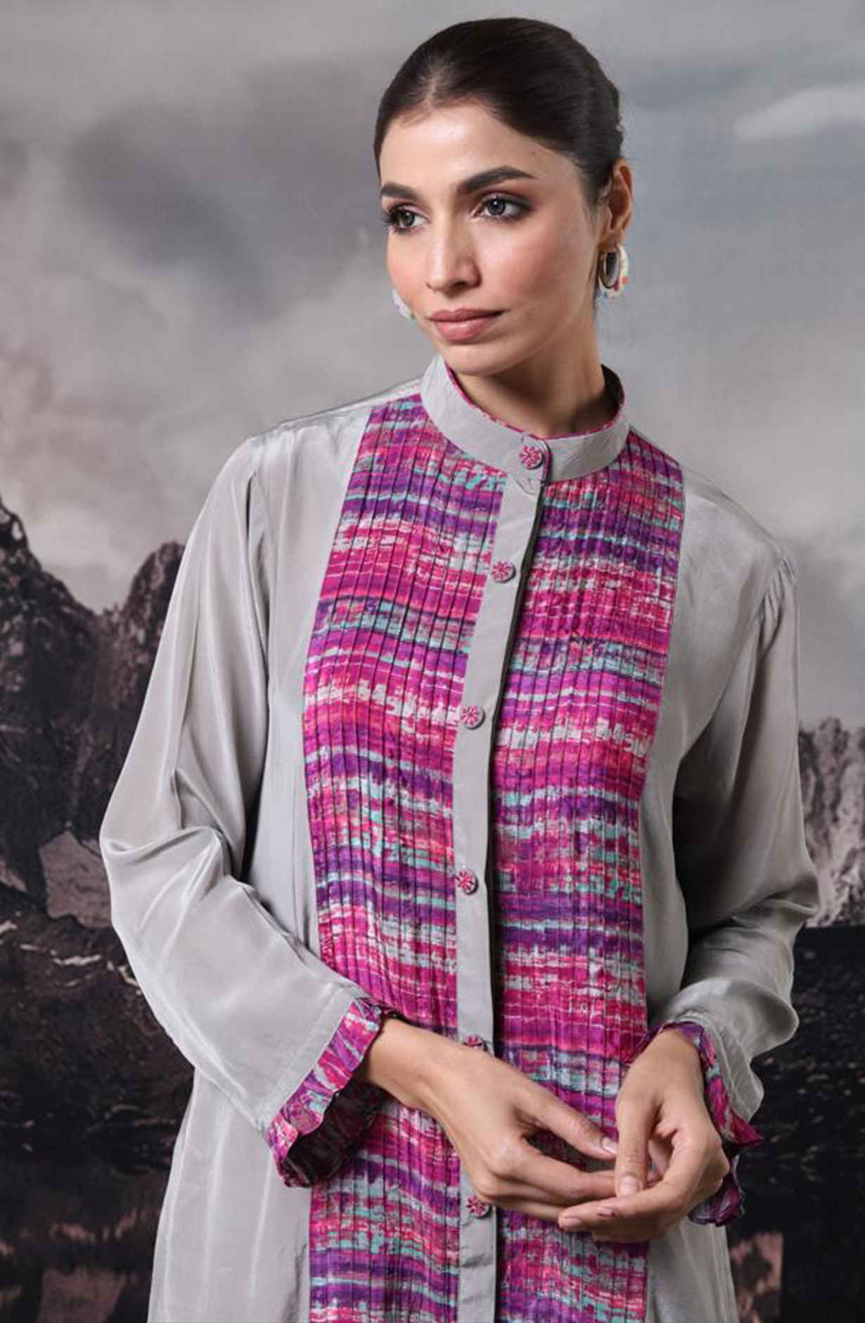 HANIYA Crepe Women Printed Chinese Collar Co-ord Set - 349-S20 - Available Size L  XXL