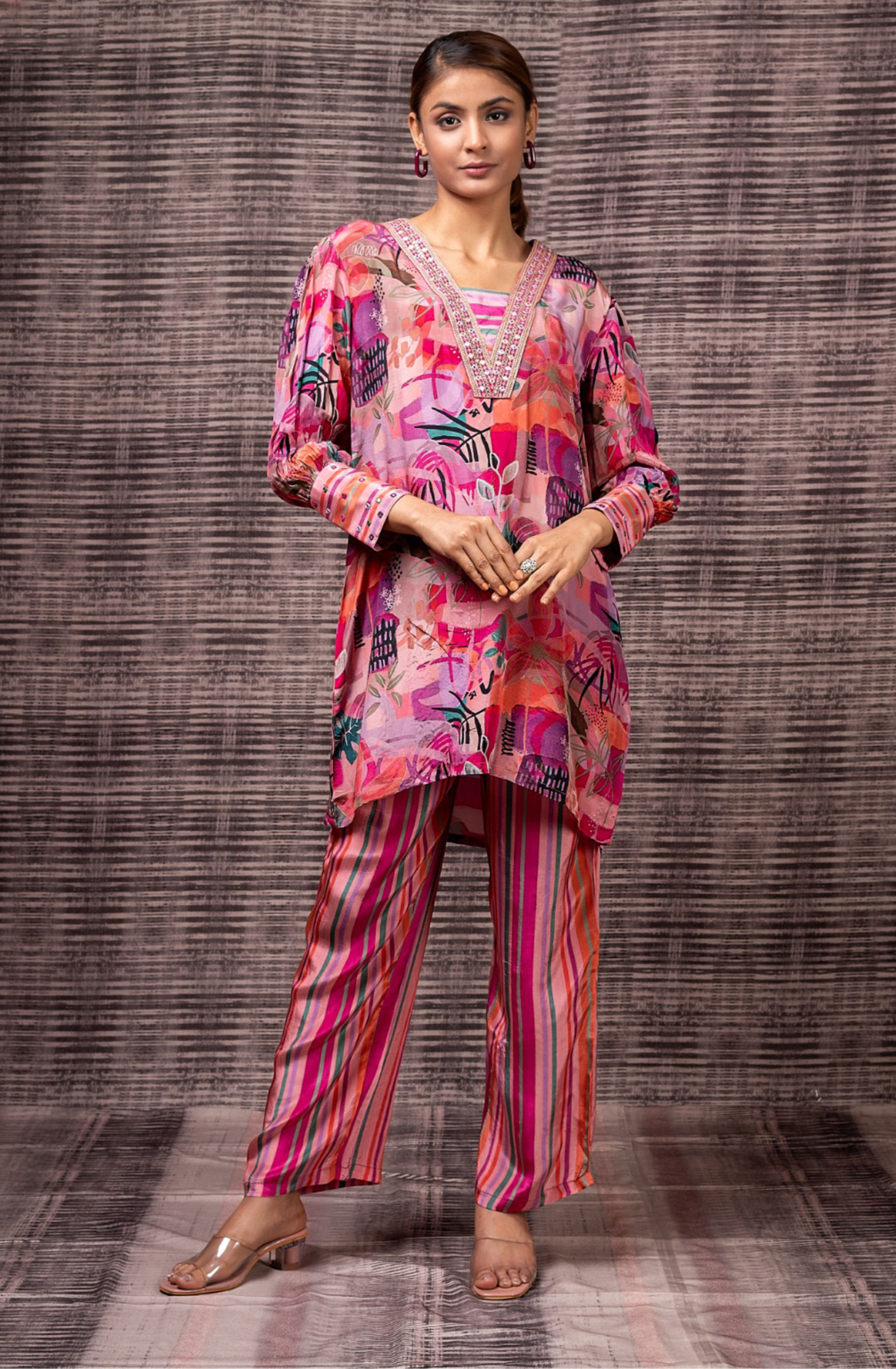 ROSA Crepe Women Printed V Neck Co-ord Set - 349-S34 - Available Size L XXL