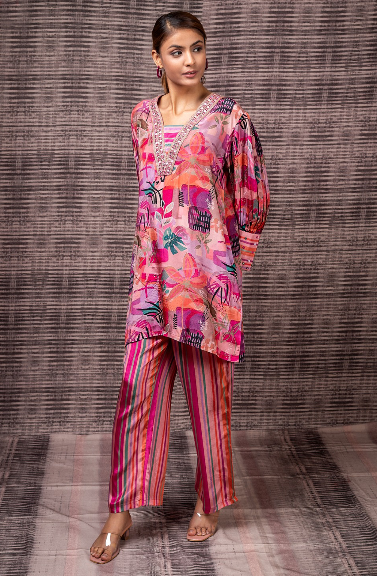 ROSA Crepe Women Printed V Neck Co-ord Set - 349-S34 - Available Size L XXL