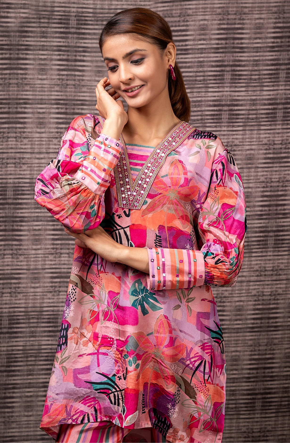 ROSA Crepe Women Printed V Neck Co-ord Set - 349-S34 - Available Size L XXL