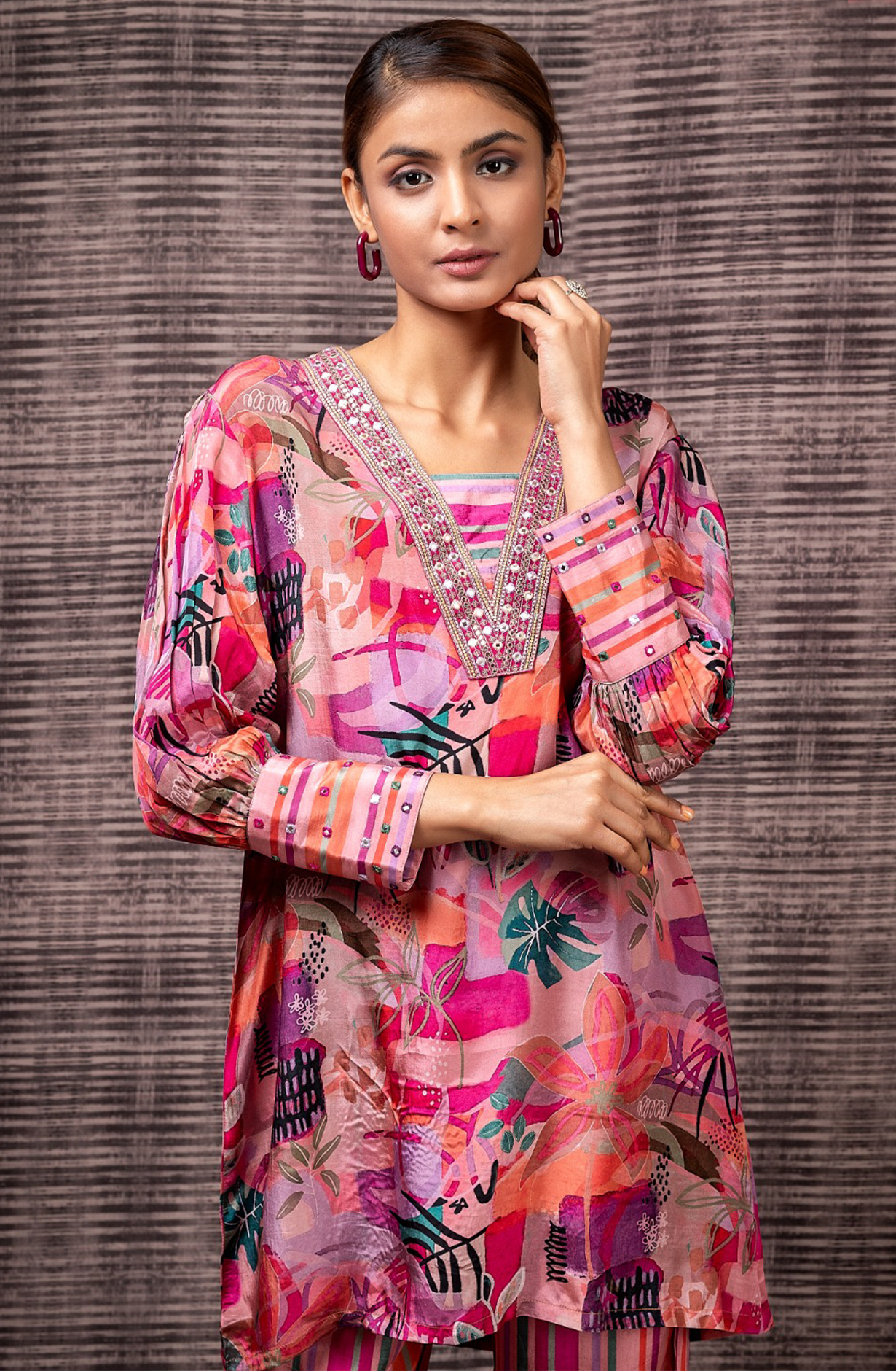 ROSA Crepe Women Printed V Neck Co-ord Set - 349-S34 - Available Size L XXL