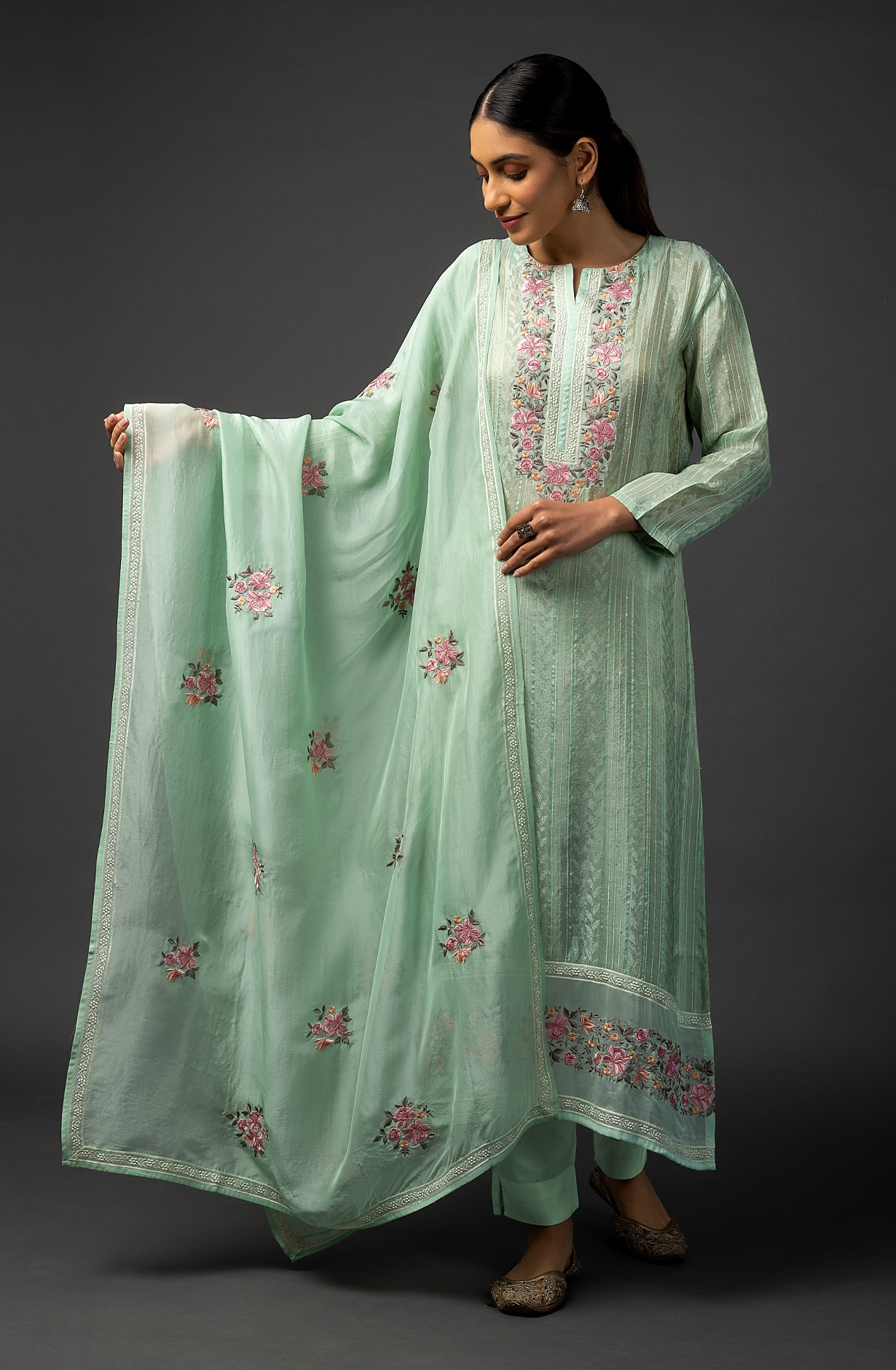 Sea Green Beautiful Organza Salwar Kameez with Dupatta - R157-SPR1445C
