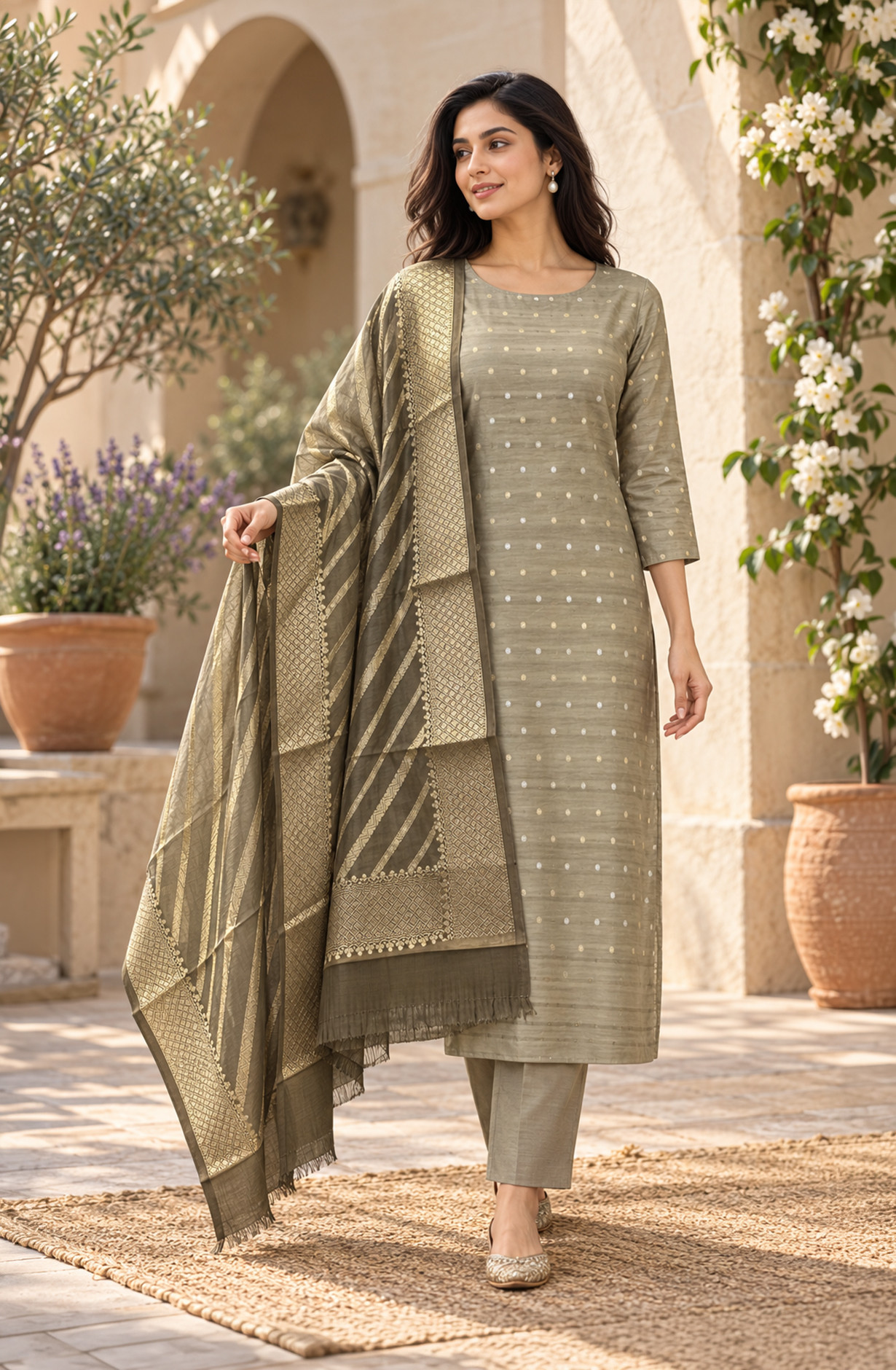 Grey Chanderi Silk Unstitched Suit-Set with Beautiful Dupatta - SVACHN1316-2D