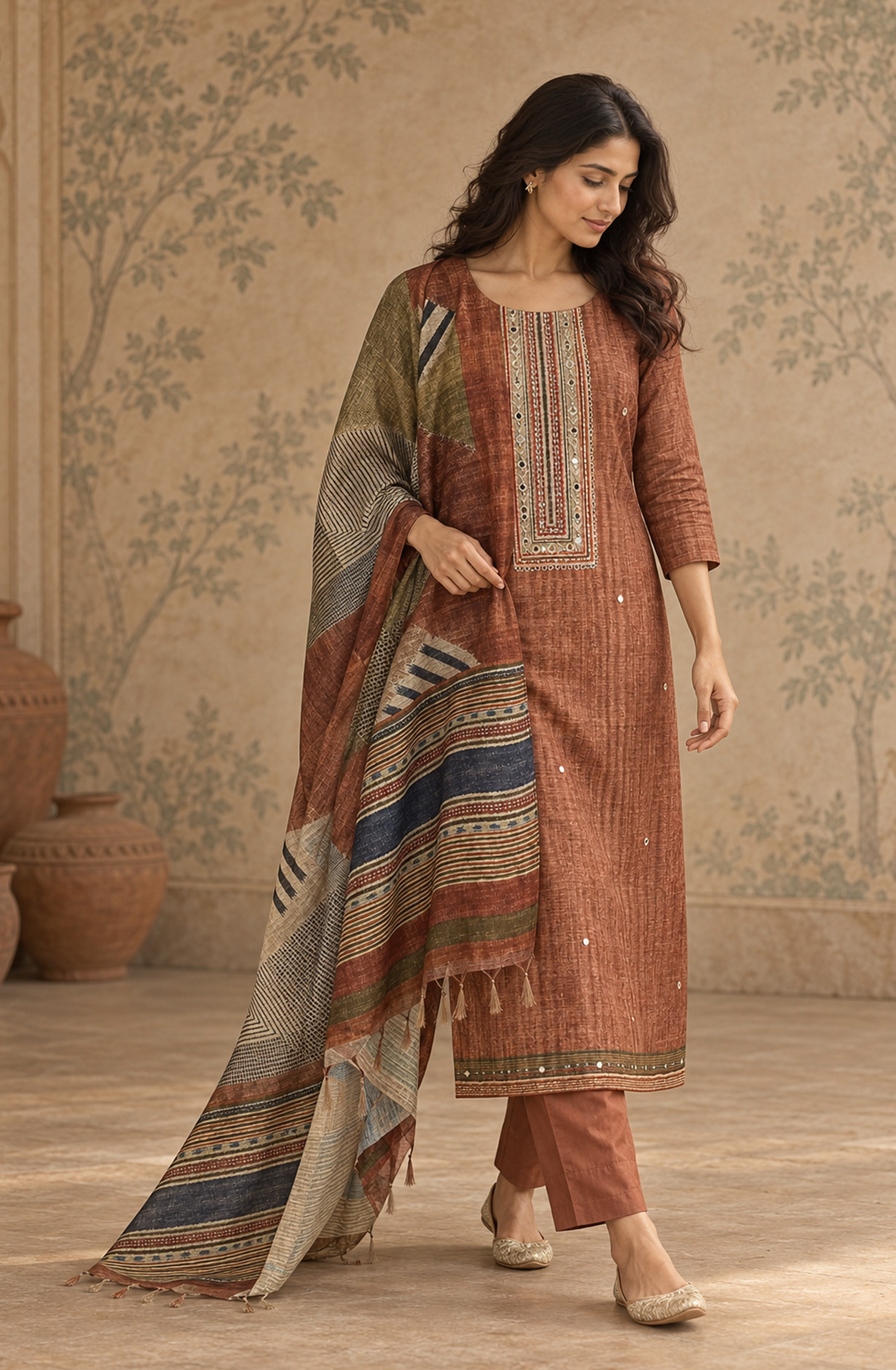 Mustard Chanderi silk Unstitched Suit Set with Beautiful Dupatta - 972-WETSL1103-3C