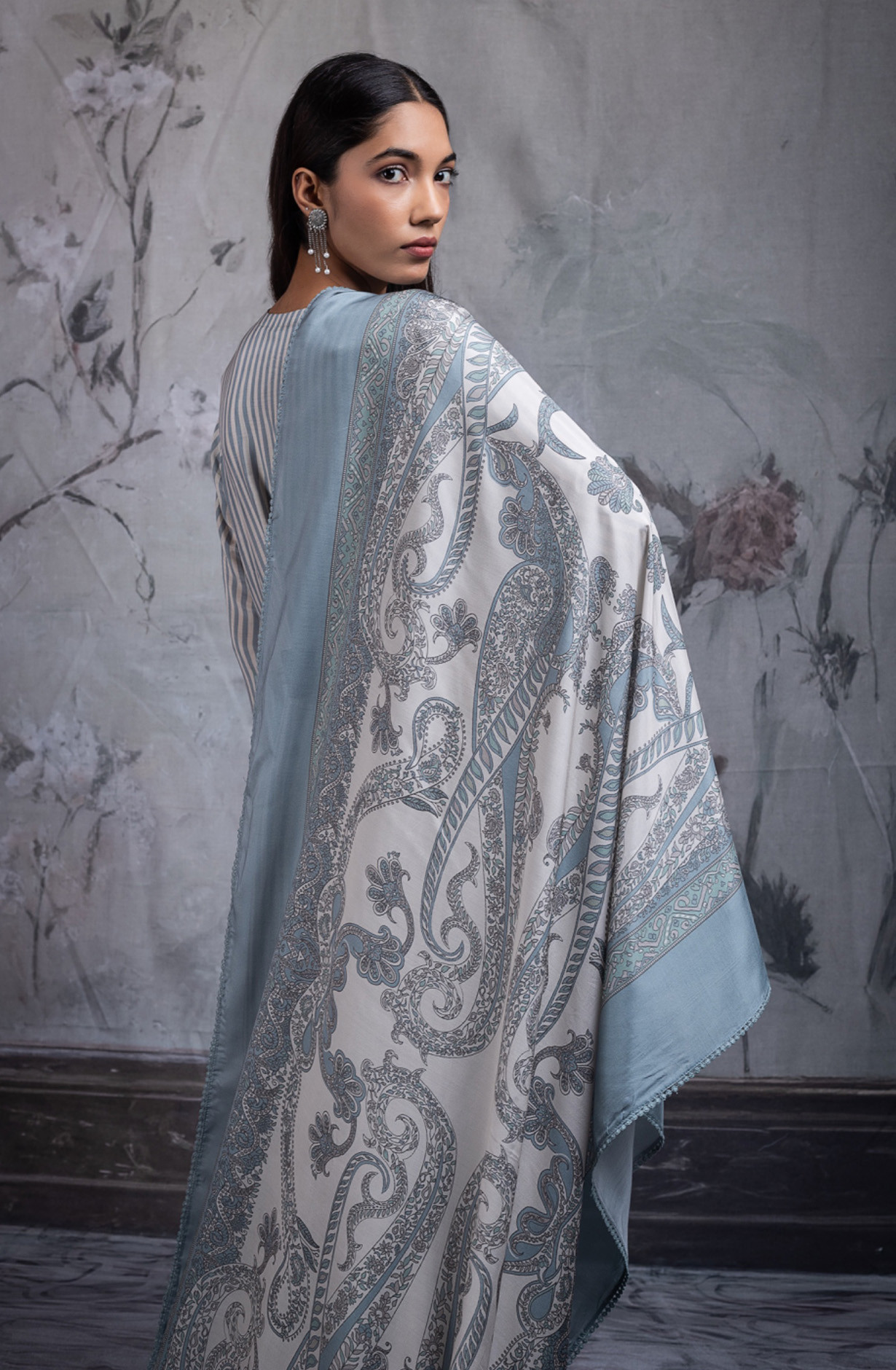 Blue pure muslin digtal printed beautiful Suit Set with Dupatta - PRENT117B