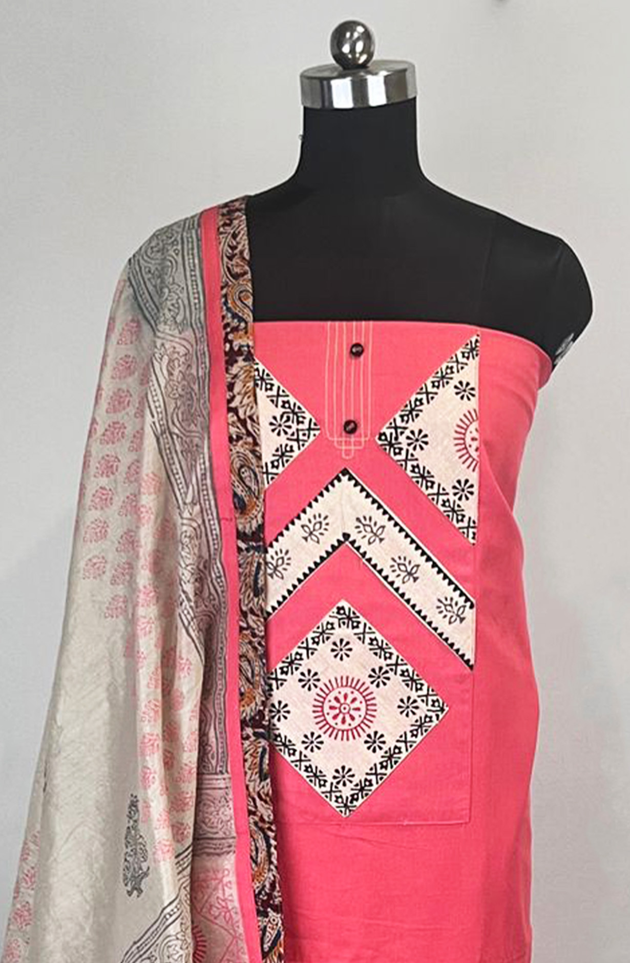 Pink Handloom Cotton suit set with beautiful Dupatta - 944-5890-2A