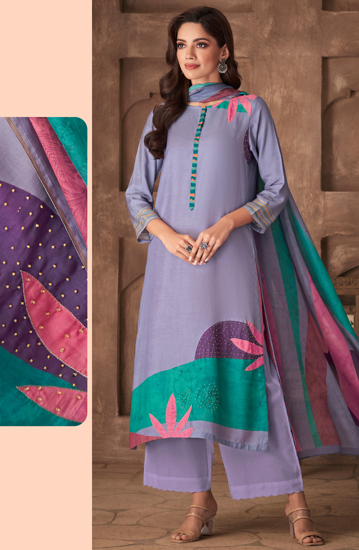 Lavender Cotton Digital Printed Unstitched Salwar Kameez - ITR566