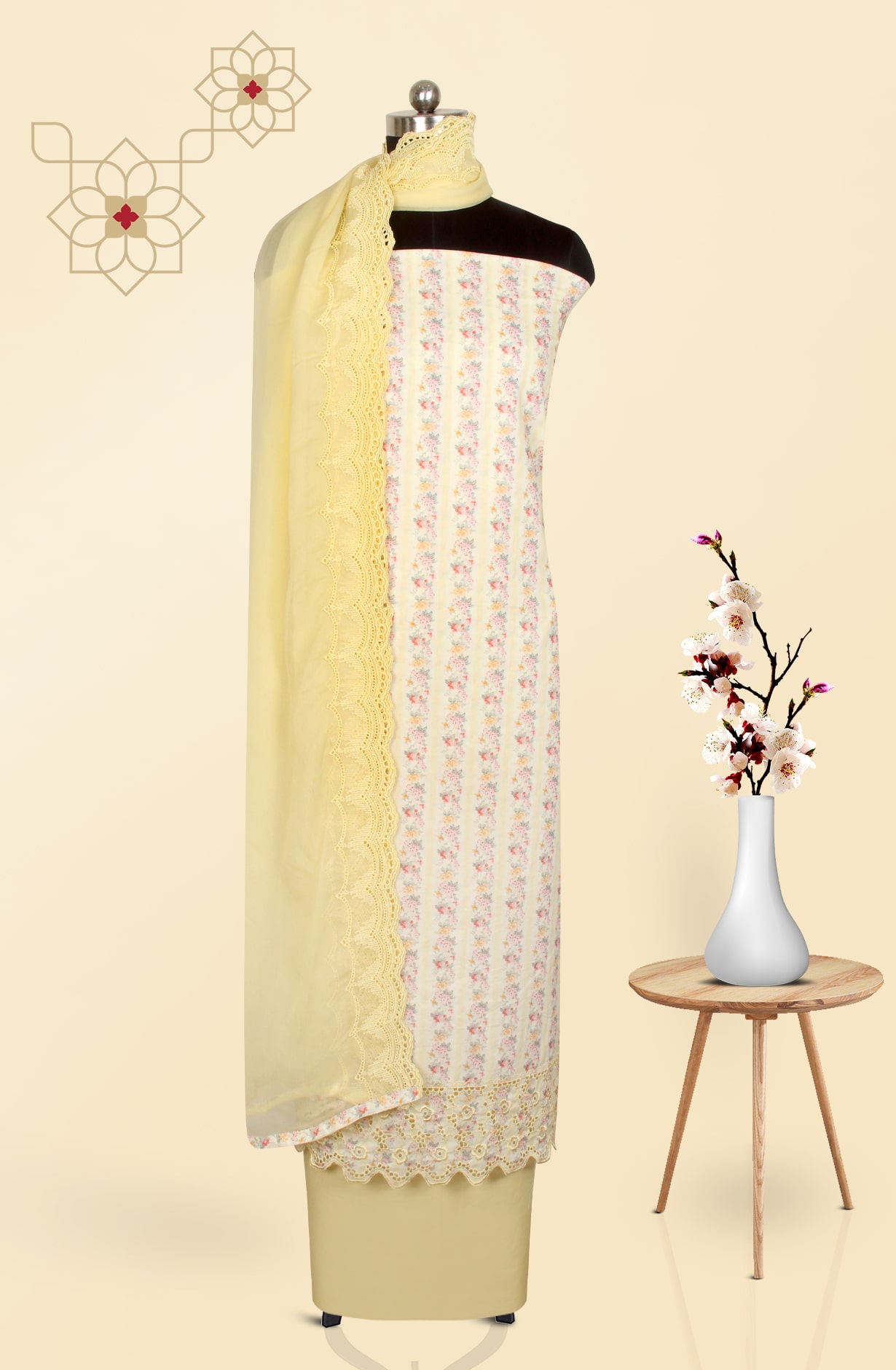 Yellow Pure Cotton Digital Printed Salwar Kameez with Chiffon Dupatta - KAA3007B