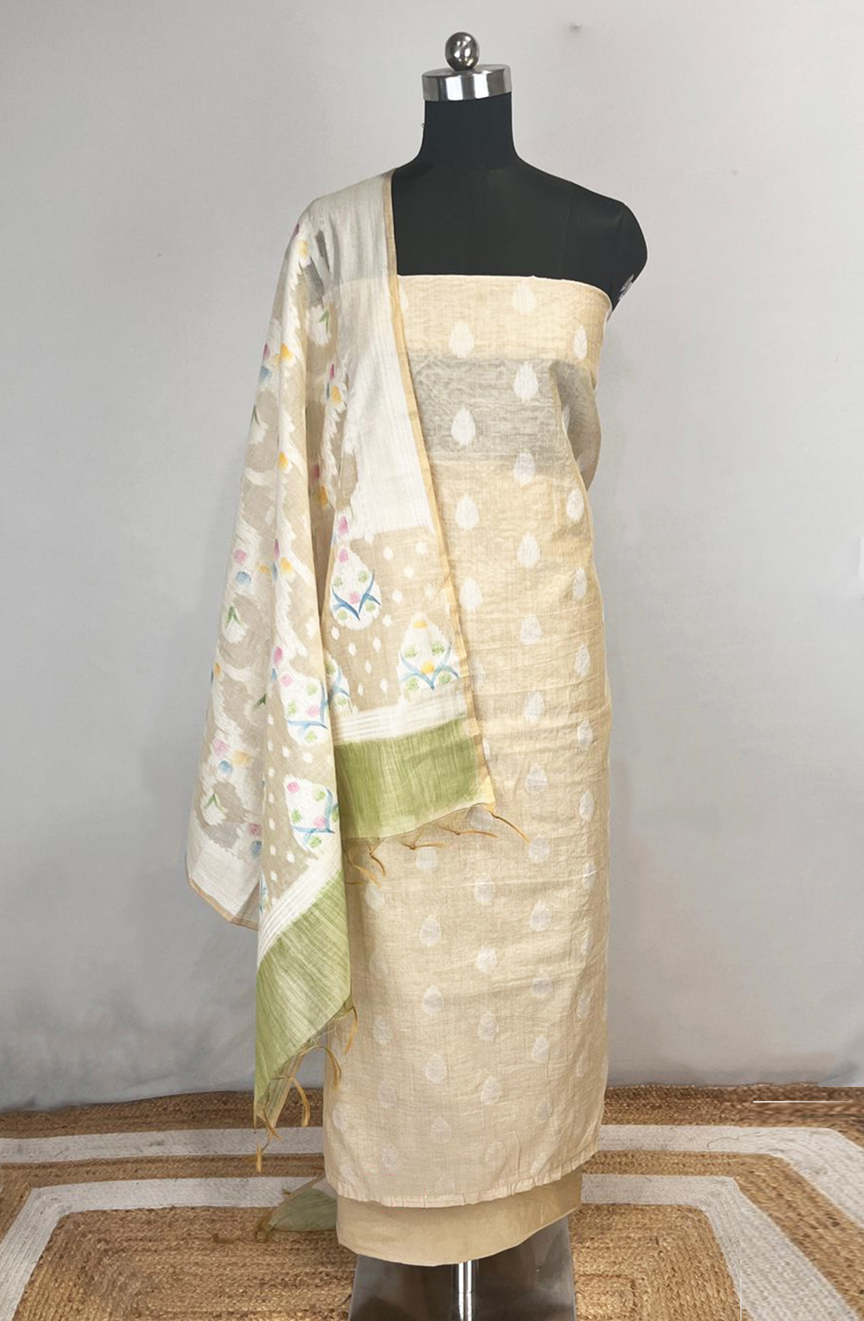 Fawn Chanderi Beautiful Suit Set with Chanderi Dupatta - 1017-KS043-3195