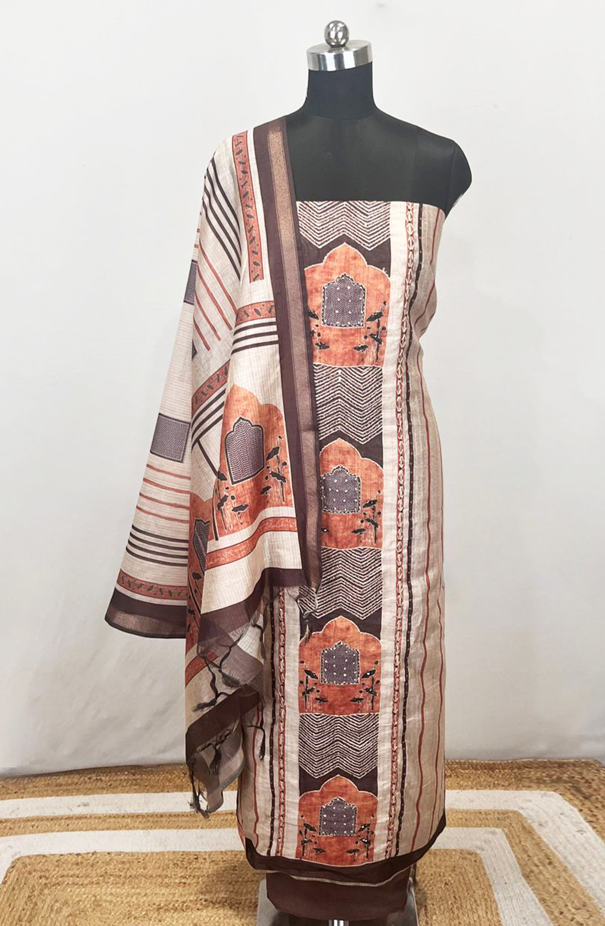 Orange Chanderi Unstitched Suit Set with Dupatta - 131-KE4157C