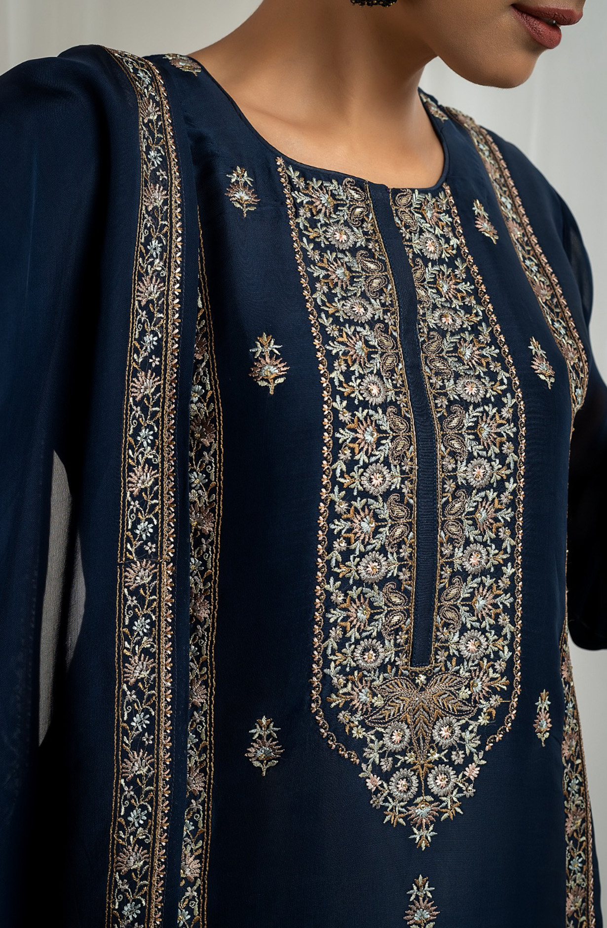 Blue Organza Beautiful Embroidered Salwar Suit with Dupatta - R157-SPR1566B