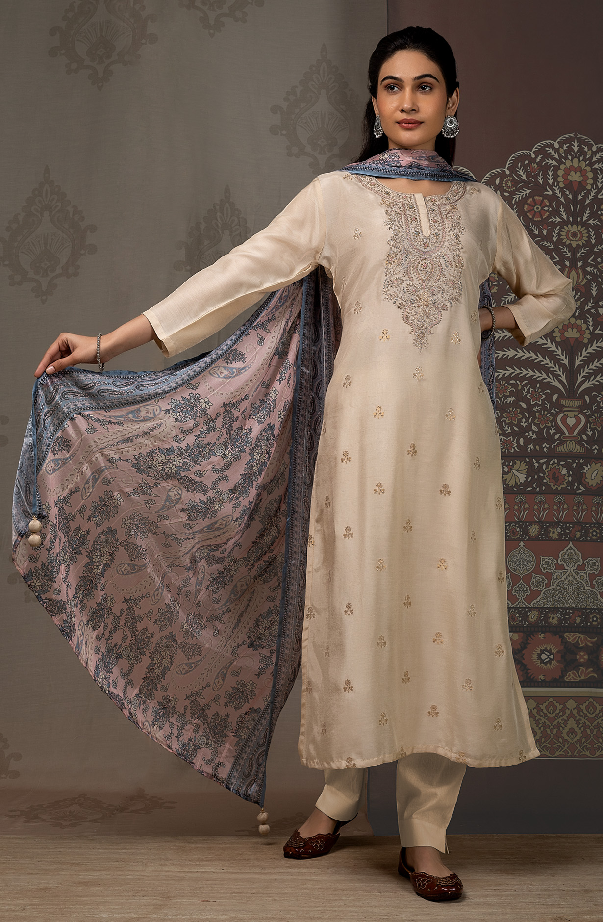 Cream Designer Festive Wear Muslin Salwar Kameez - R157-SPR1477A