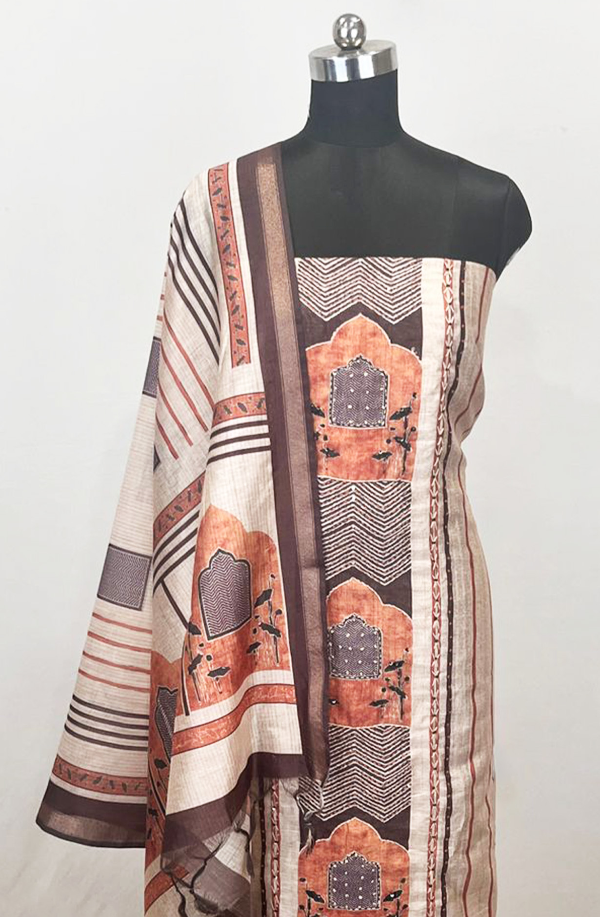 Orange Chanderi Unstitched Suit Set with Dupatta - 131-KE4157C