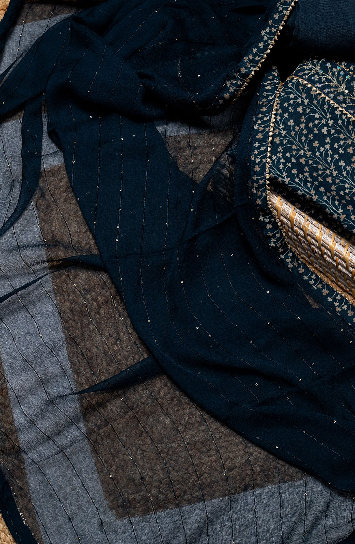 Teal Modal Silk Salwar Kameez with Chiffon Dupatta - 912-YRT09713