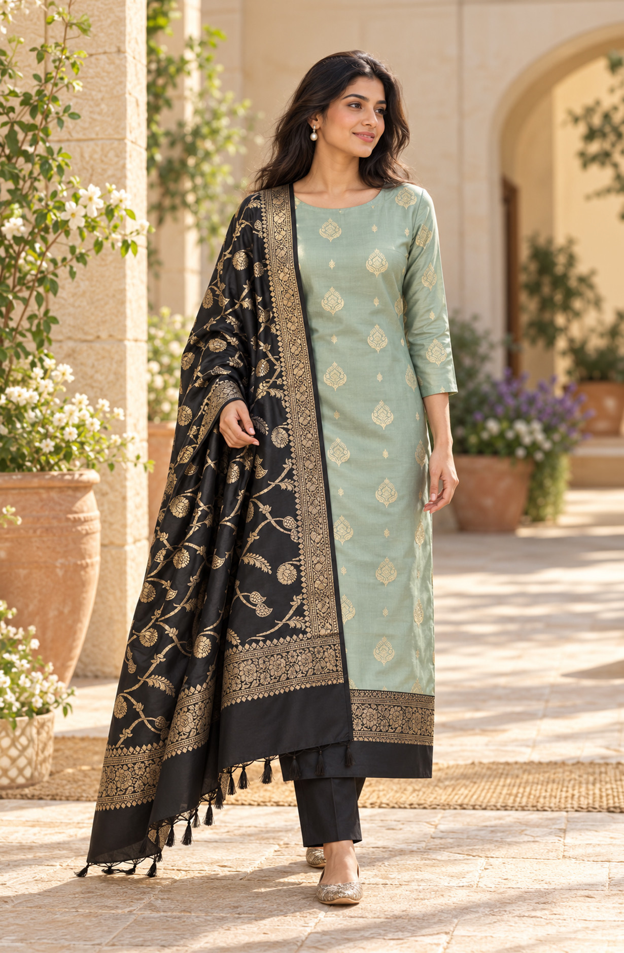 Sea Green Chanderi Silk Unstitched Suit-Set with Beautiful Dupatta - SVACHN1314-2B