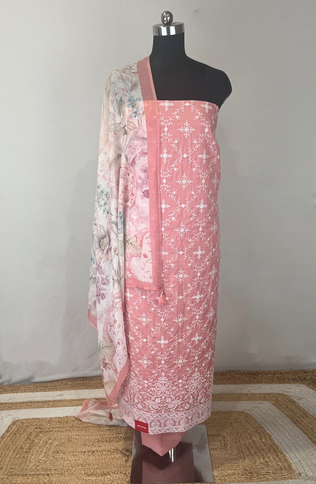 Pink Embroidered Beautiful Cotton Unstitched suit set with dupatta- VARV82A