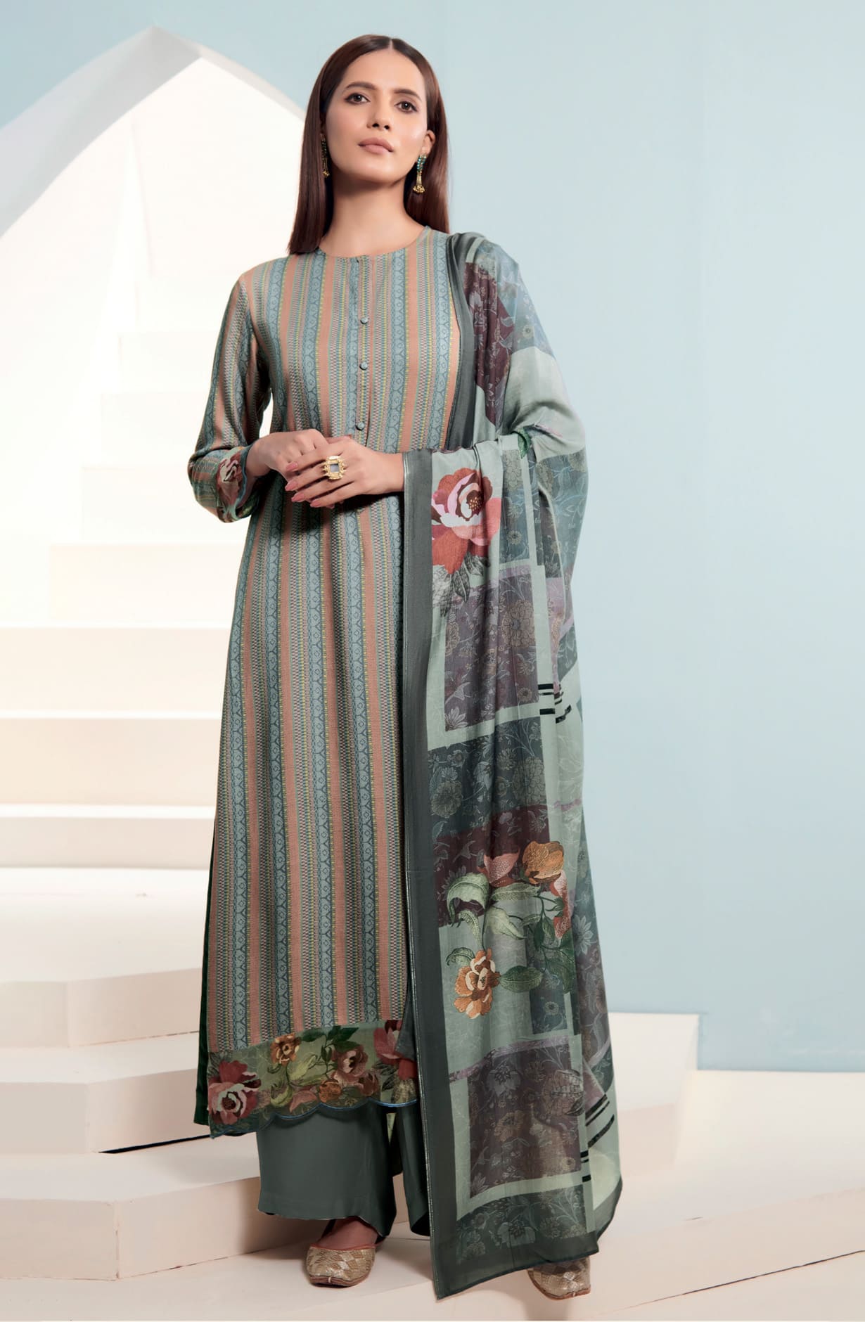 Multi-coloured Cotton Digital Printed Salwar Dress Material - LAK5512