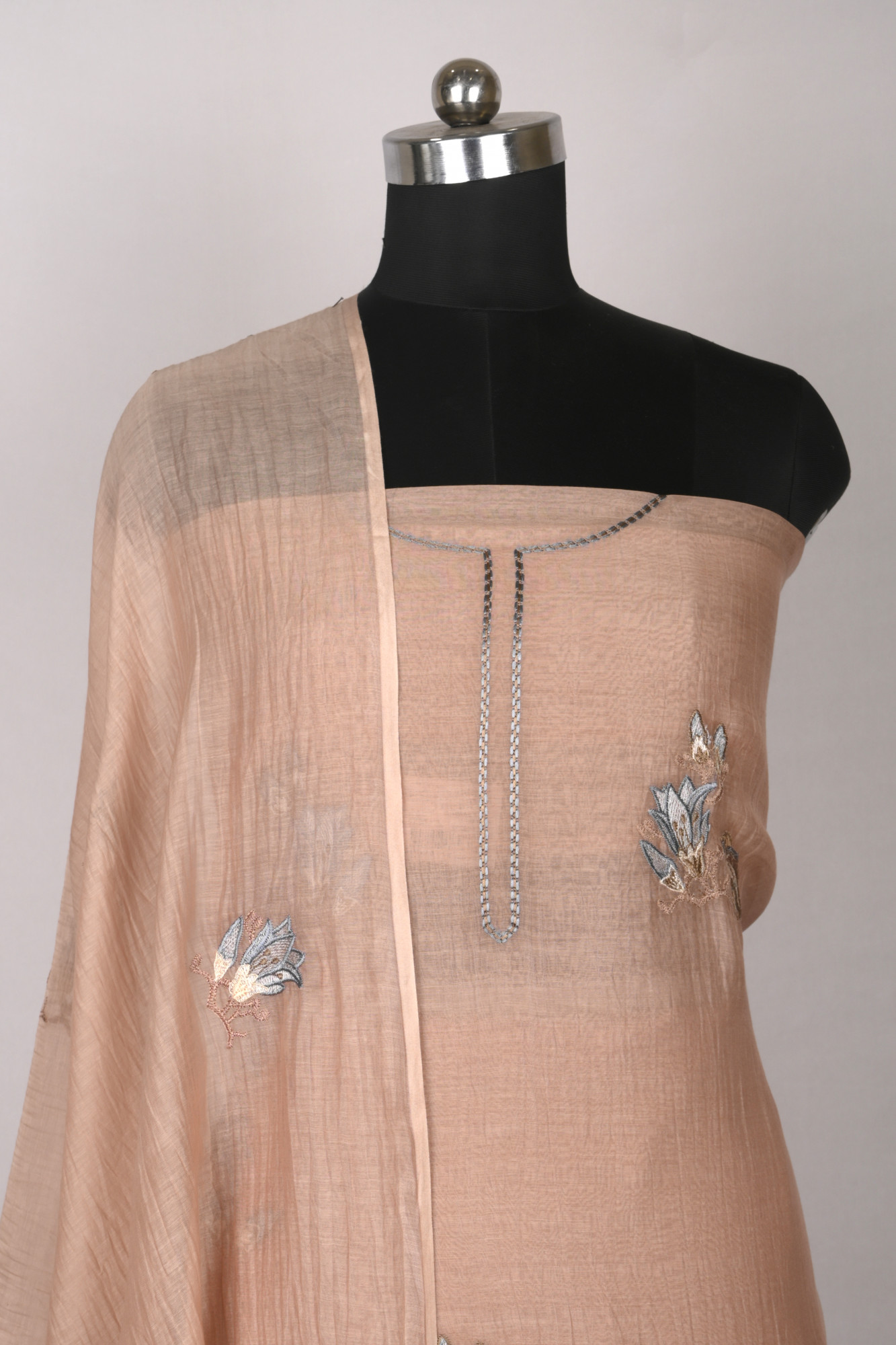 Peach Mul Cotton Beautiful Suit Set with Dupatta - 996-MCHEMB1107