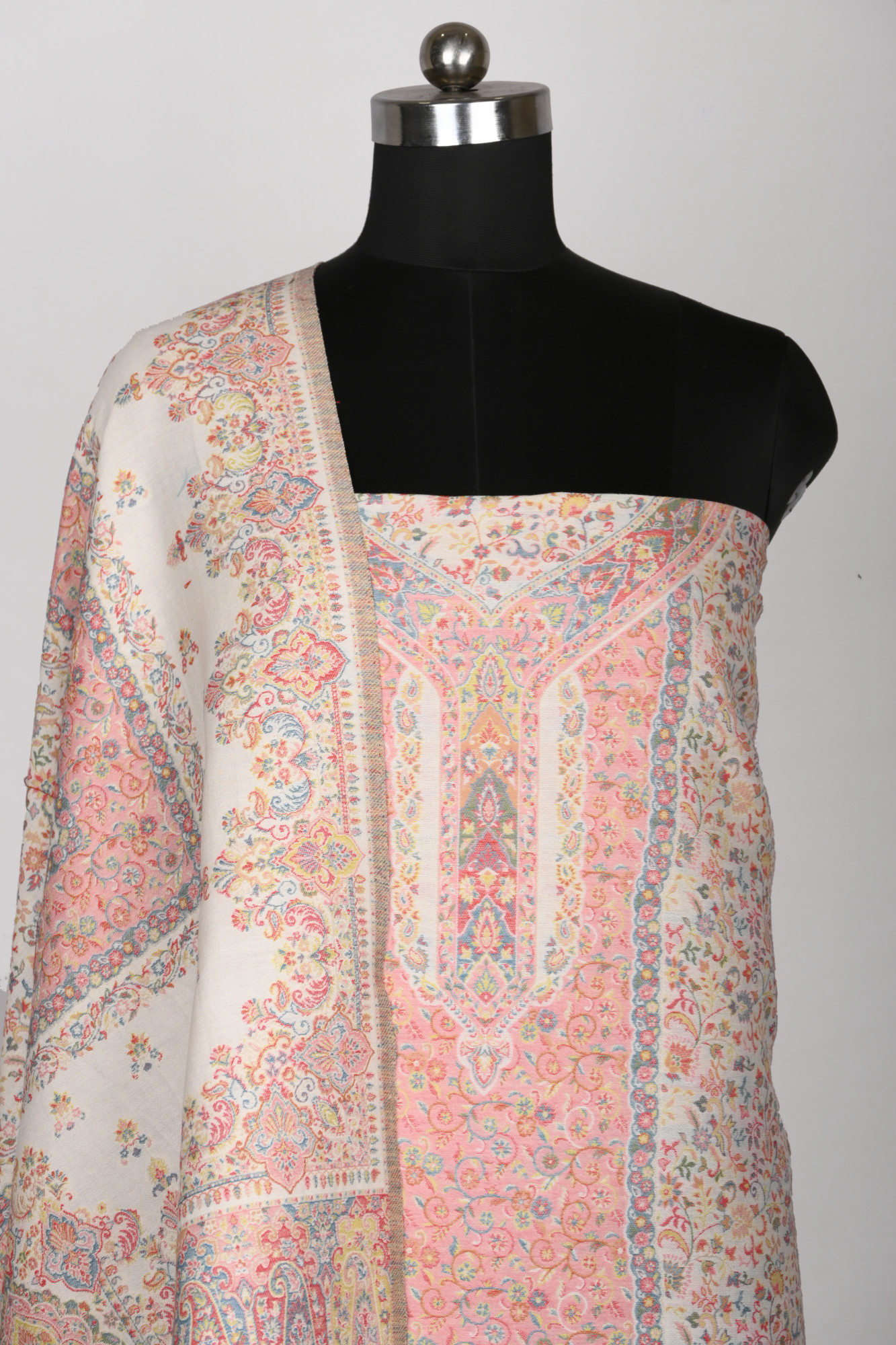 Off White Pashmina Suit set with Dupatta- 1000-0411C