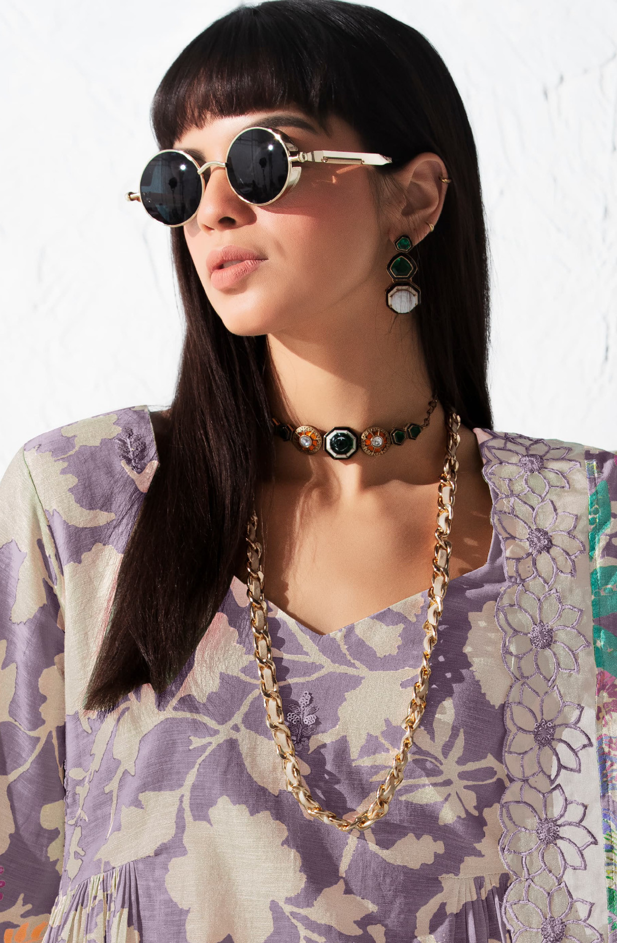 Purple Pure Muslin Suit set with Dupatta- ICO9761