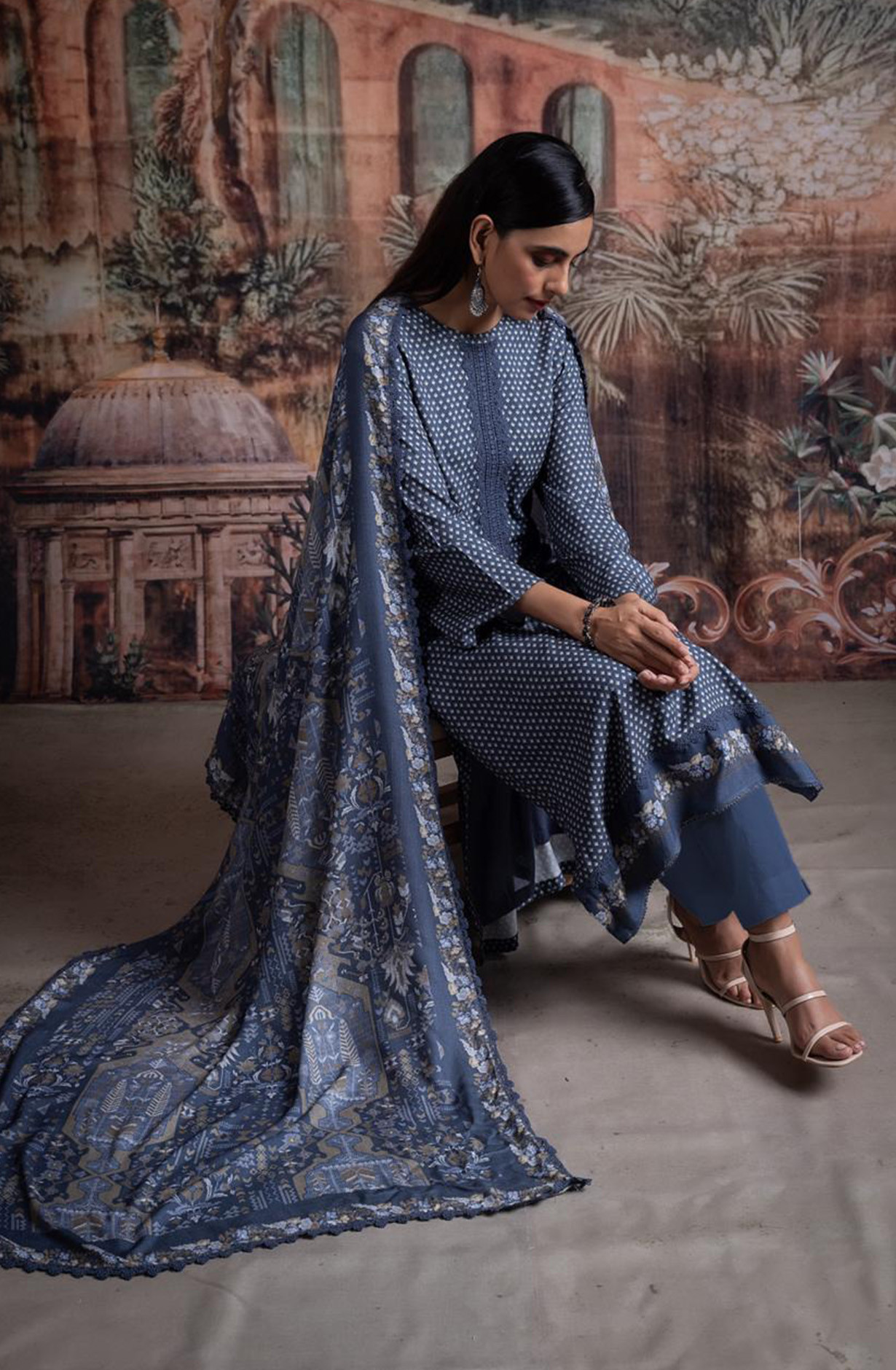 Blue Pashmina Digital Printed Suit with Pashmina Dupatta - SIY2038B