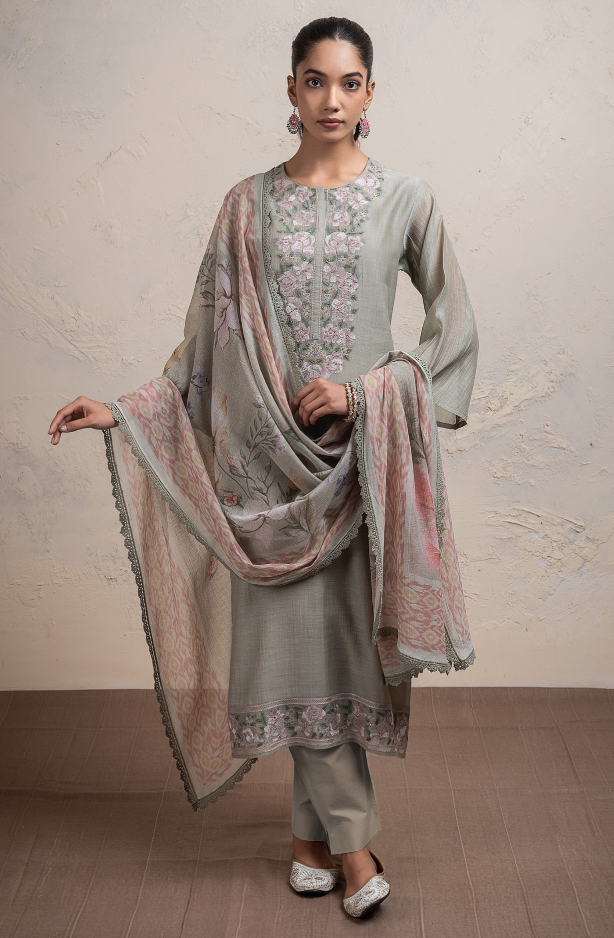 Mehndi Pure Mul chanderi beautiful Suit Set with Dupatta - R157-SPR2688A