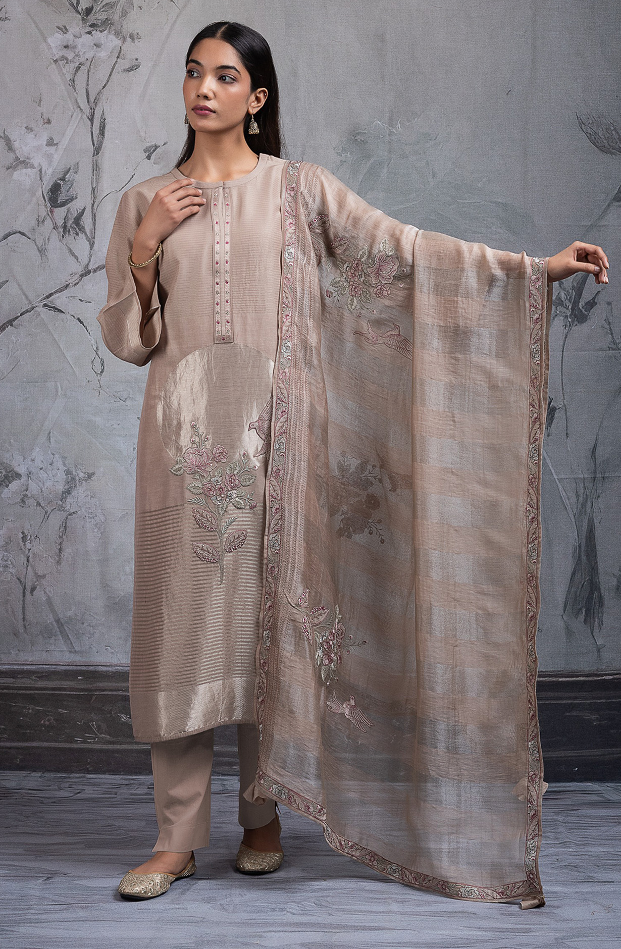 Mehndi Pure mul chanderi embroidered Suit Set with Dupatta - R157-SPR2697A