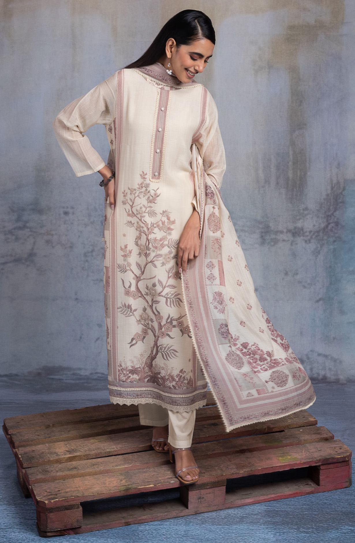 Yellow Pure mulchanderi Unstitched Suit Set with Dupatta - SHAKNT119C