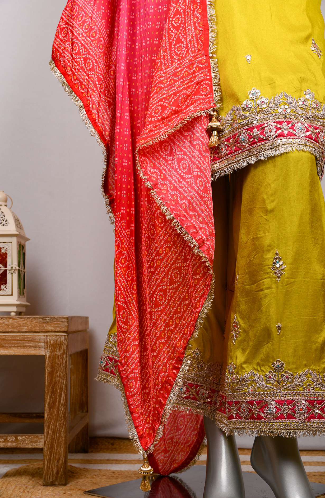 Yellow Satin Stitched Suit Set with Dupatta - 1023-1001