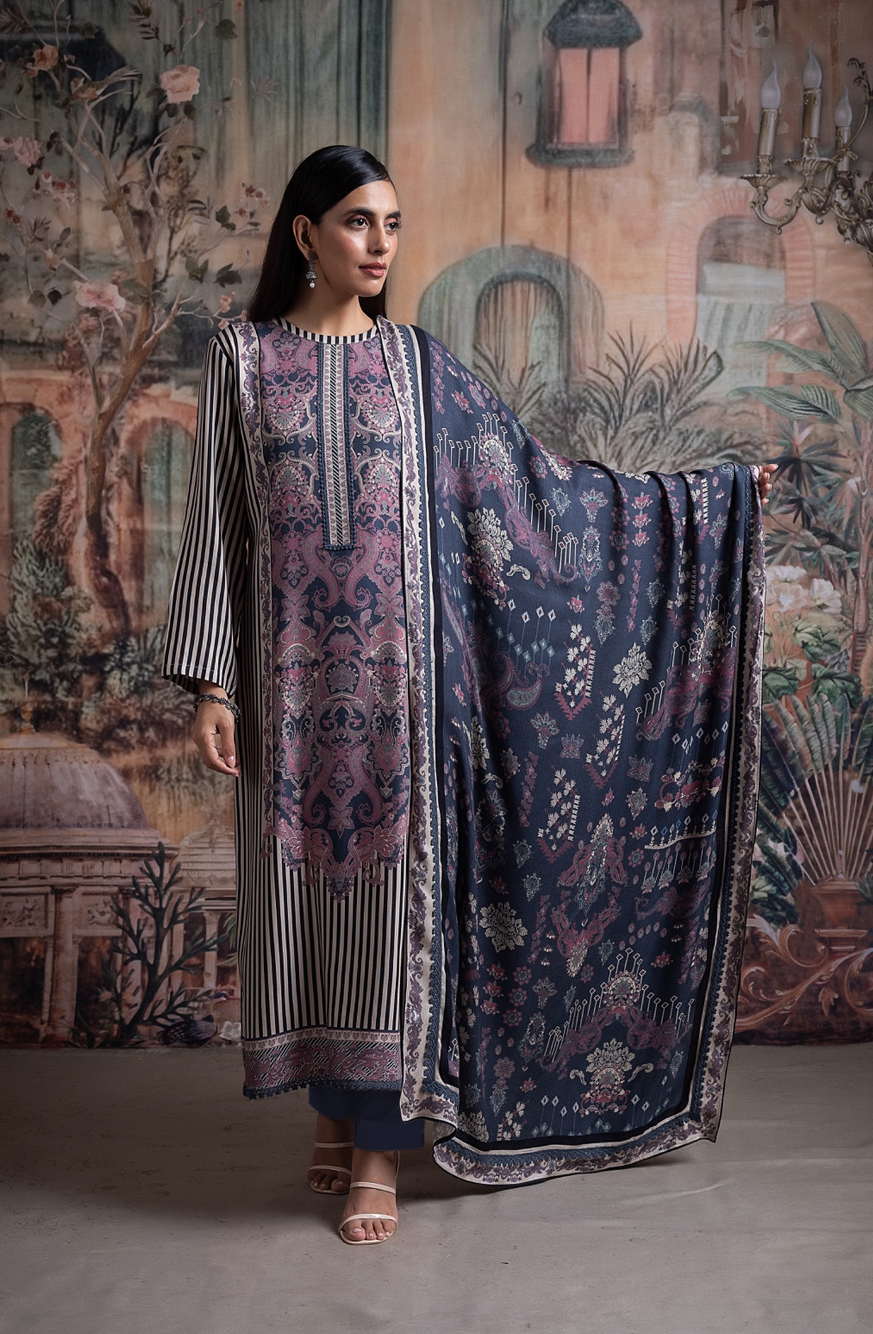Blue Pashmina Digital Printed Suit with Pashmina Dupatta - MIS2037A