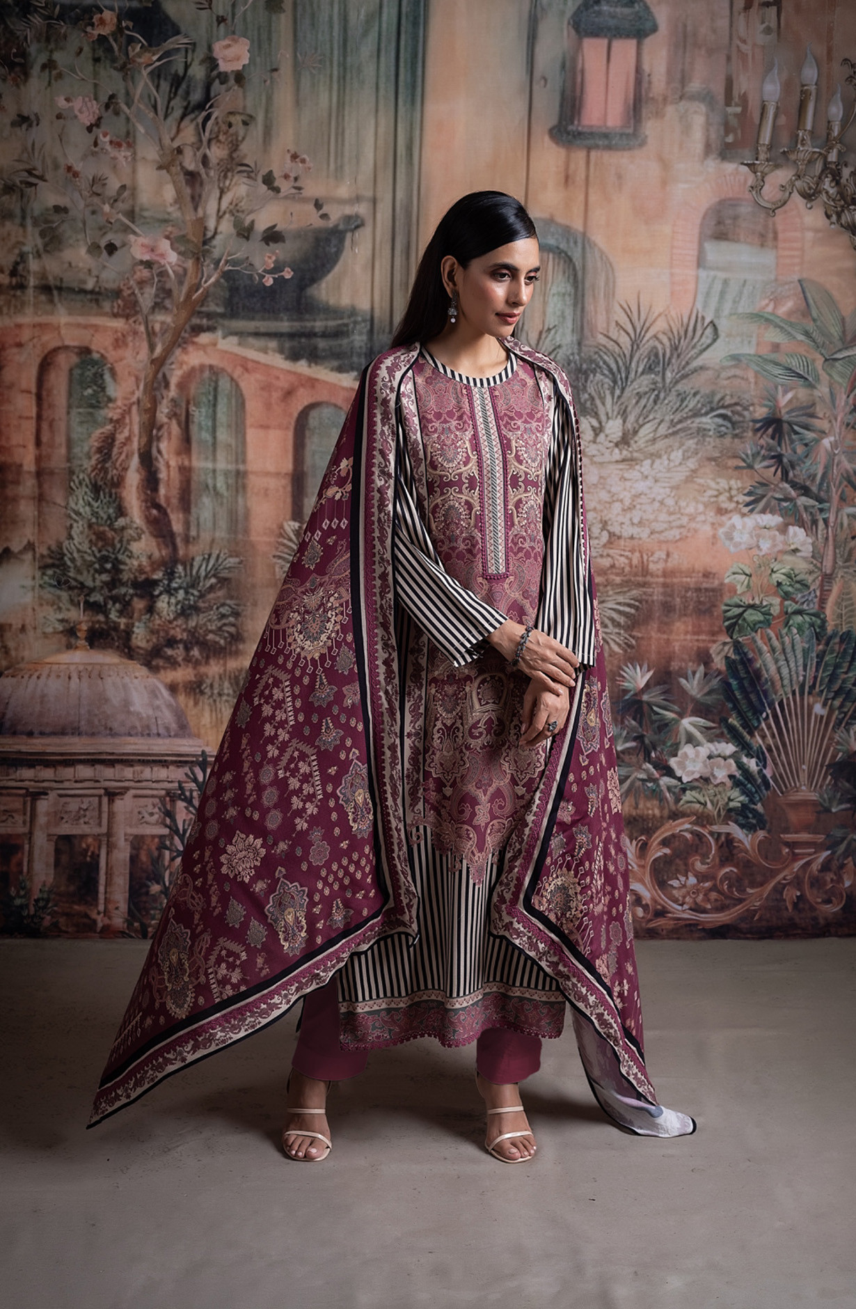 Maroon Pashmina Digital Printed Suit with Pashmina Dupatta - MIS2037B