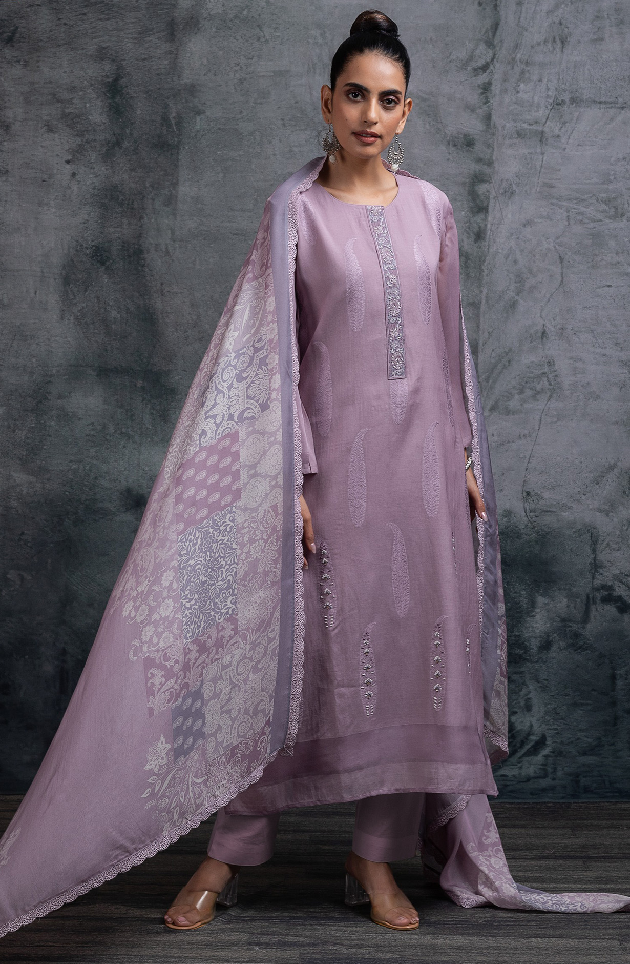 Purple Mul Chanderi Jacquard embroidered Suit Set with Dupatta - R157-SPR2661