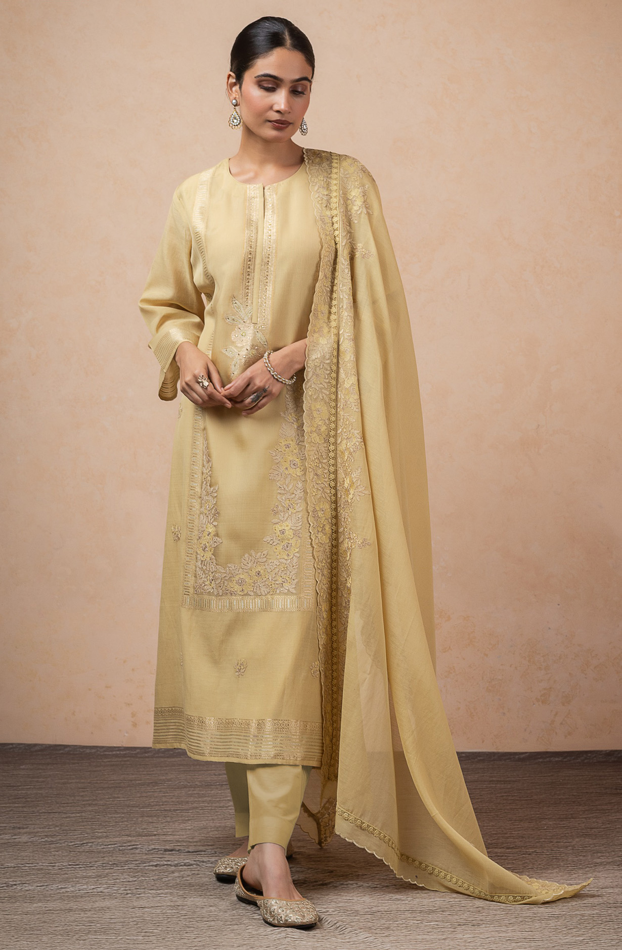Pista Mul Chanderi Beautiful embroidered Suit Set with Dupatta - R157-SPR2626A