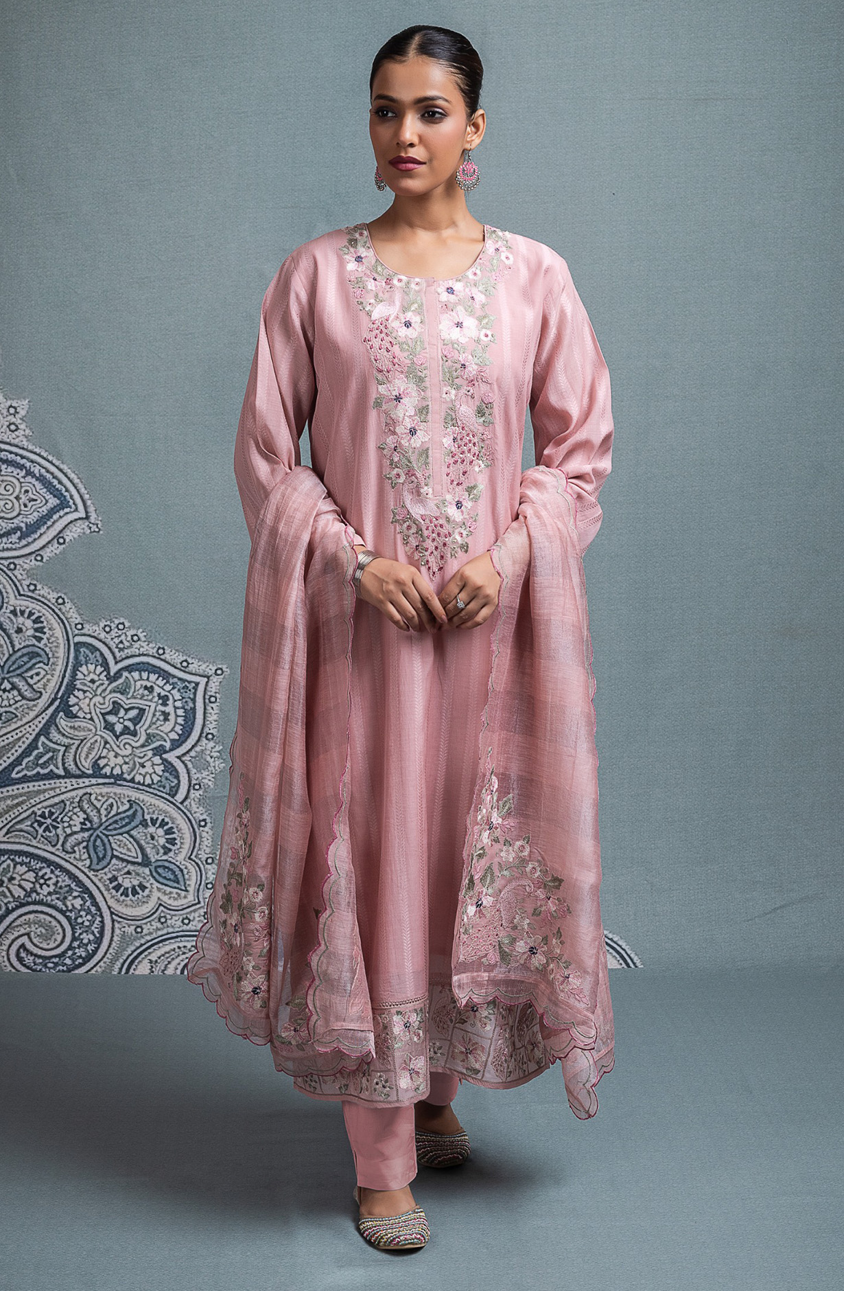 Pink Mul Chanderi Jacquard embroidered Suit Set with Dupatta - R157-SPR2694A