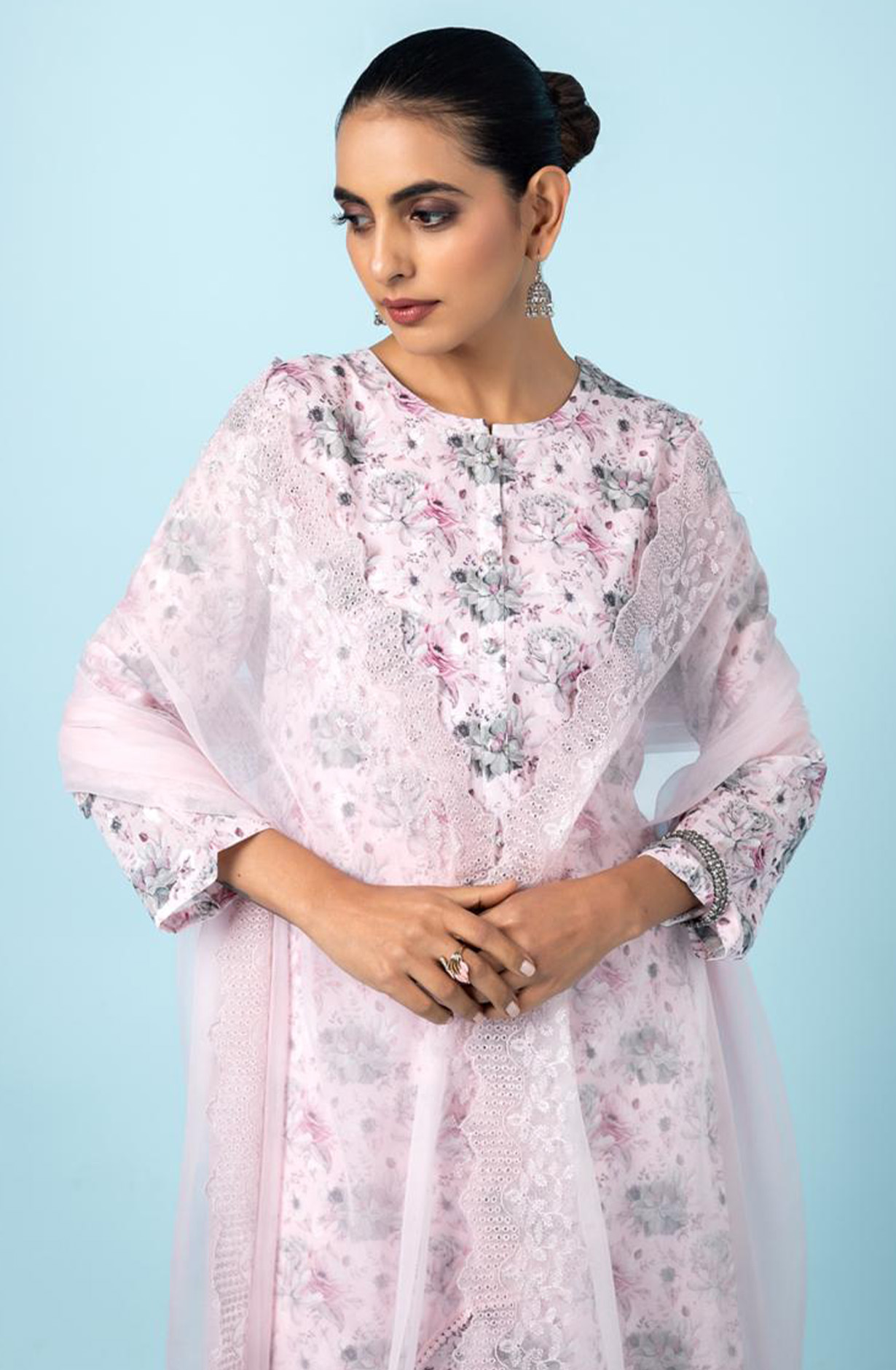 Pink Cotton Beautiful Suit Set with Dupatta - FOL2218A