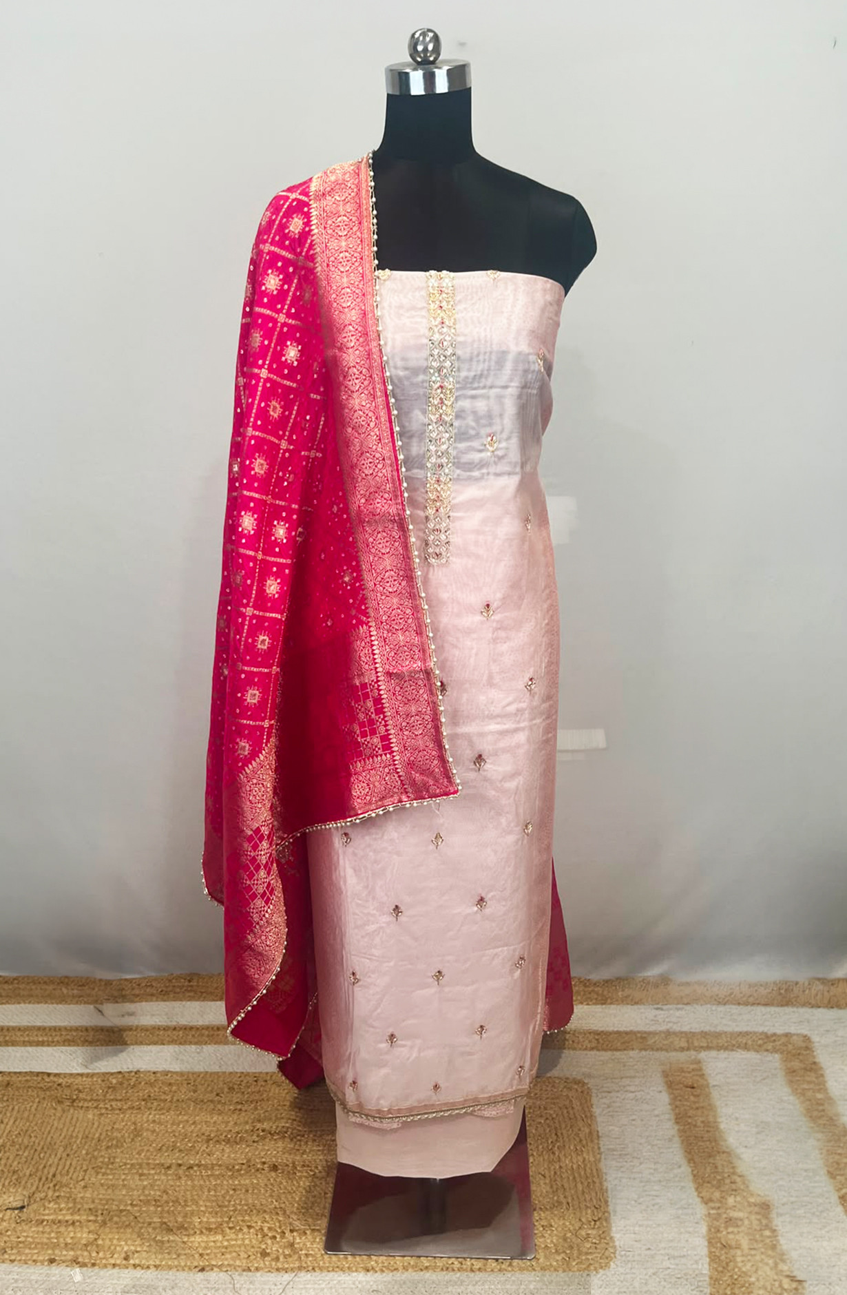 Pink Chanderi Unstitched Suit Set with Beautiful Rani Dupatta - 693-JDF3188