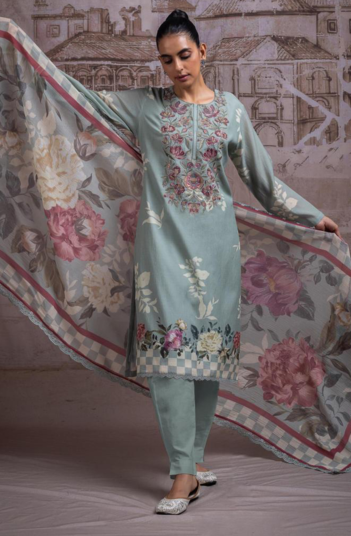 Green Pure Mul Chanderi Beautiful Suit Set with Dupatta - NAYNT206A