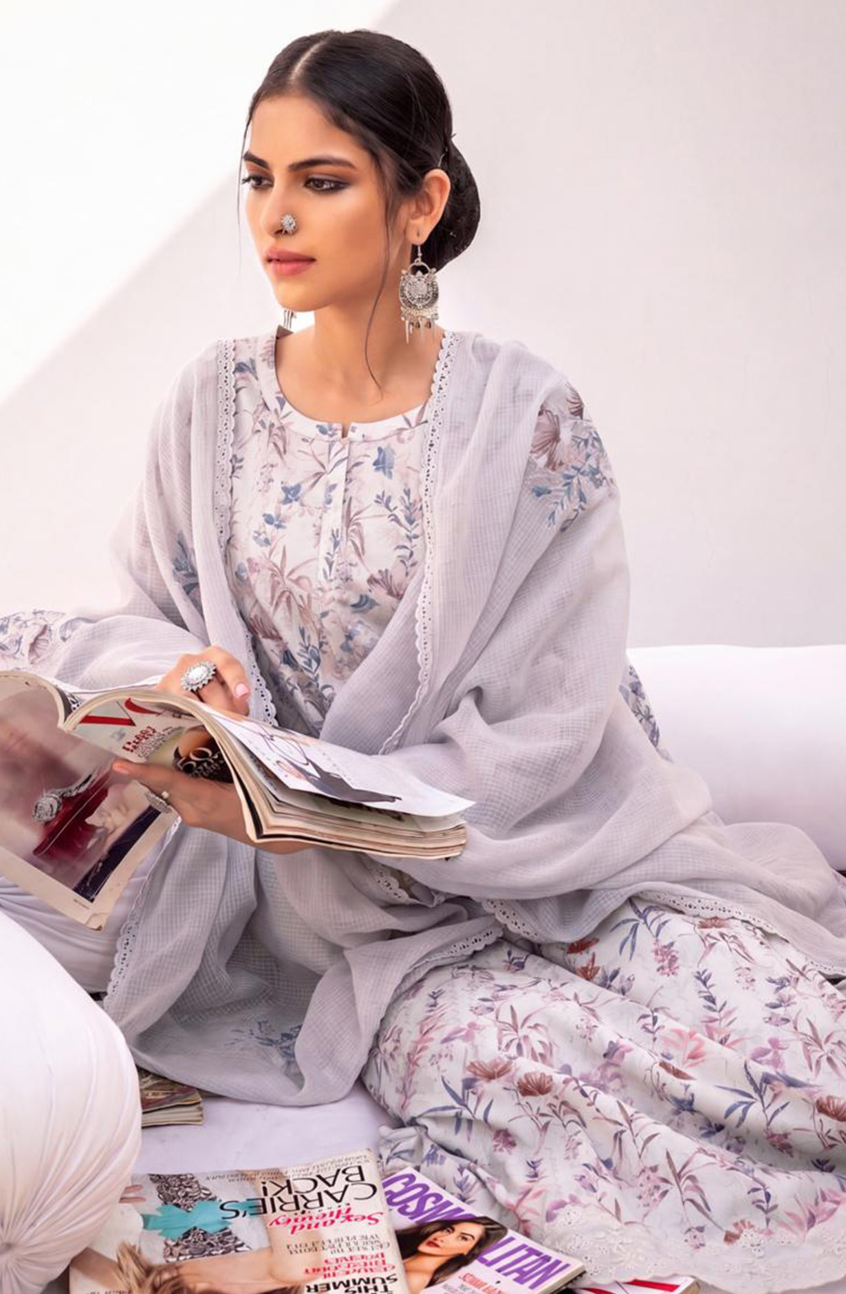 Grey Pure Cotton Lawn Beautiful Suit Set with Dupatta - MAG1004C