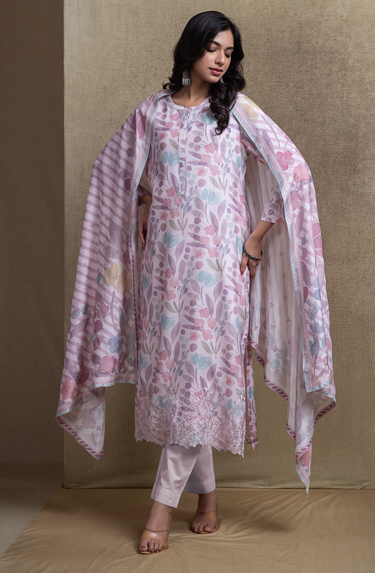 Pink Pure Muslin Unstitched Beautiful Suit Set with Dupatta - KALNT151B