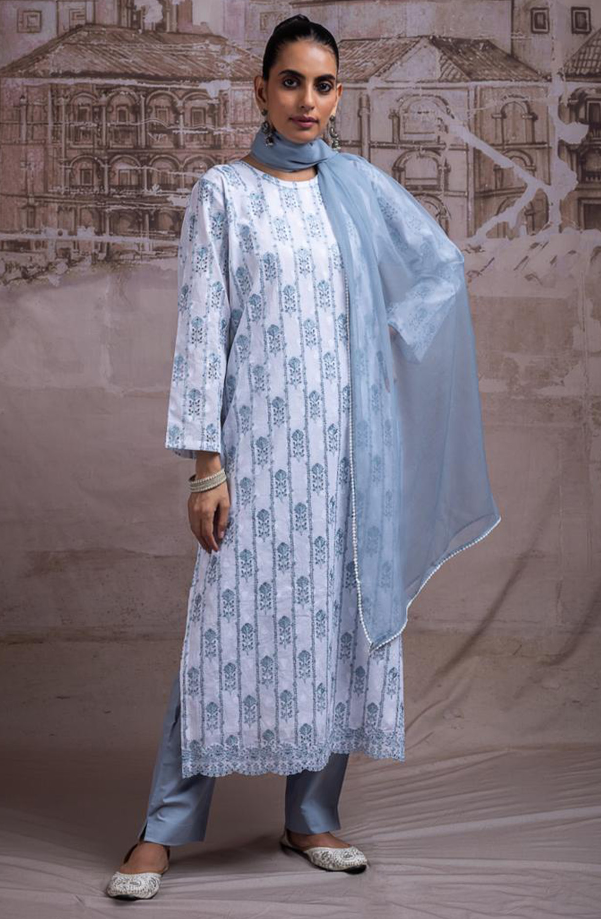 Blue Pure Cotton Beautiful Suit Set with Dupatta - SAH1002B