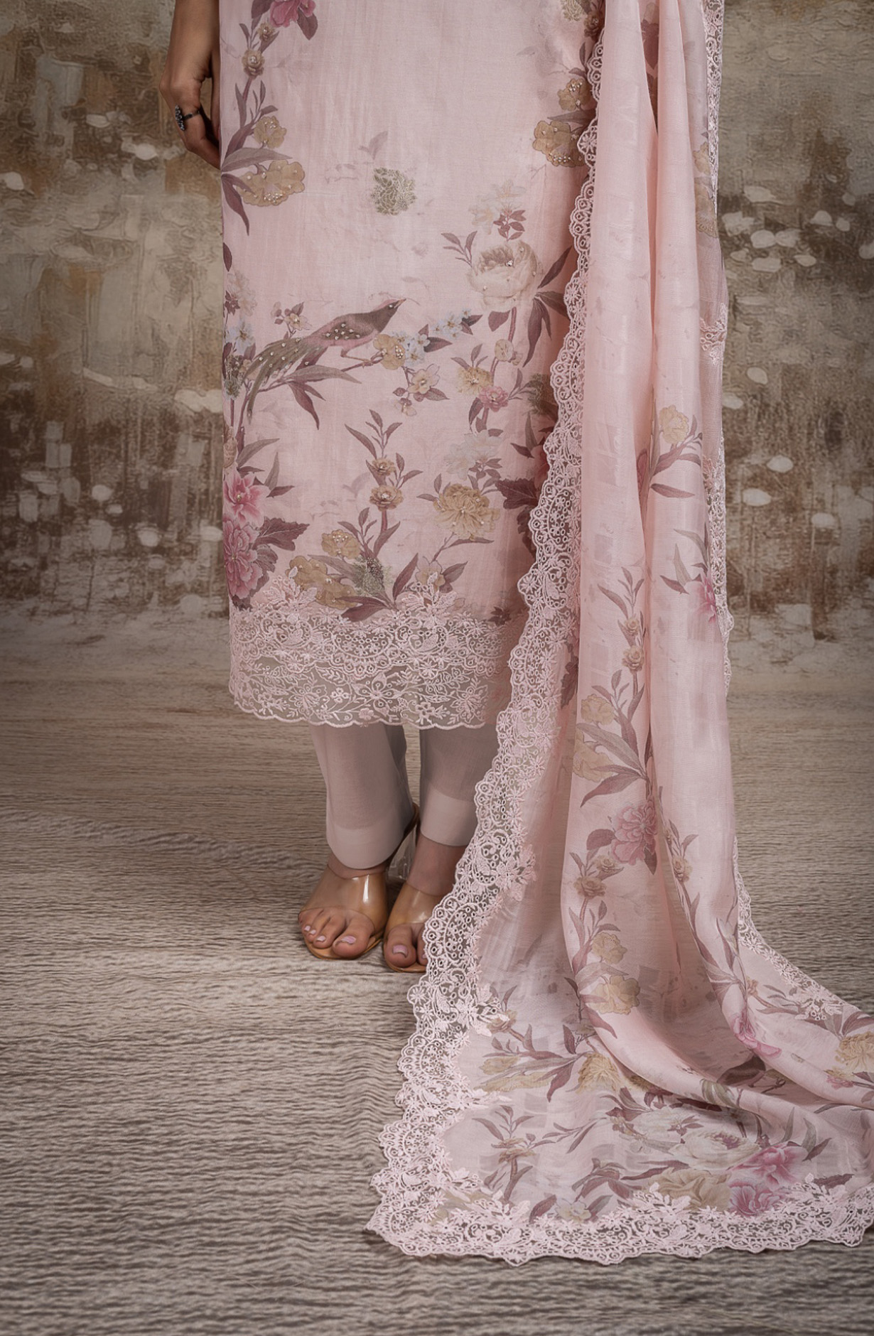 Pink Pure mul chanderi beautiful Suit Set with Dupatta - ROSNT144A