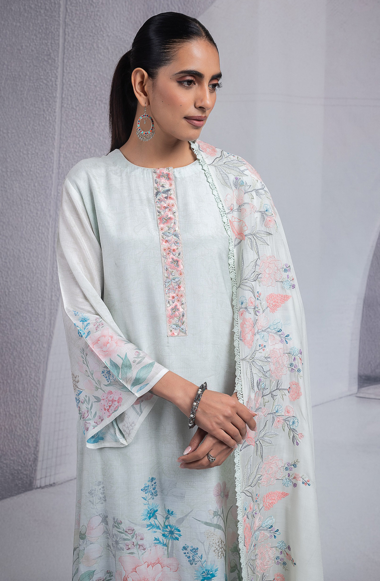 Sea Green Muslin Suit set with Dupatta - R157-SPR2598