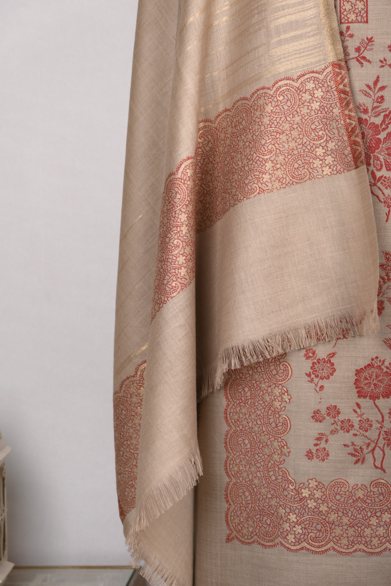 Red Pashmina Suit set with Pashmina Dupatta- PASH1414A