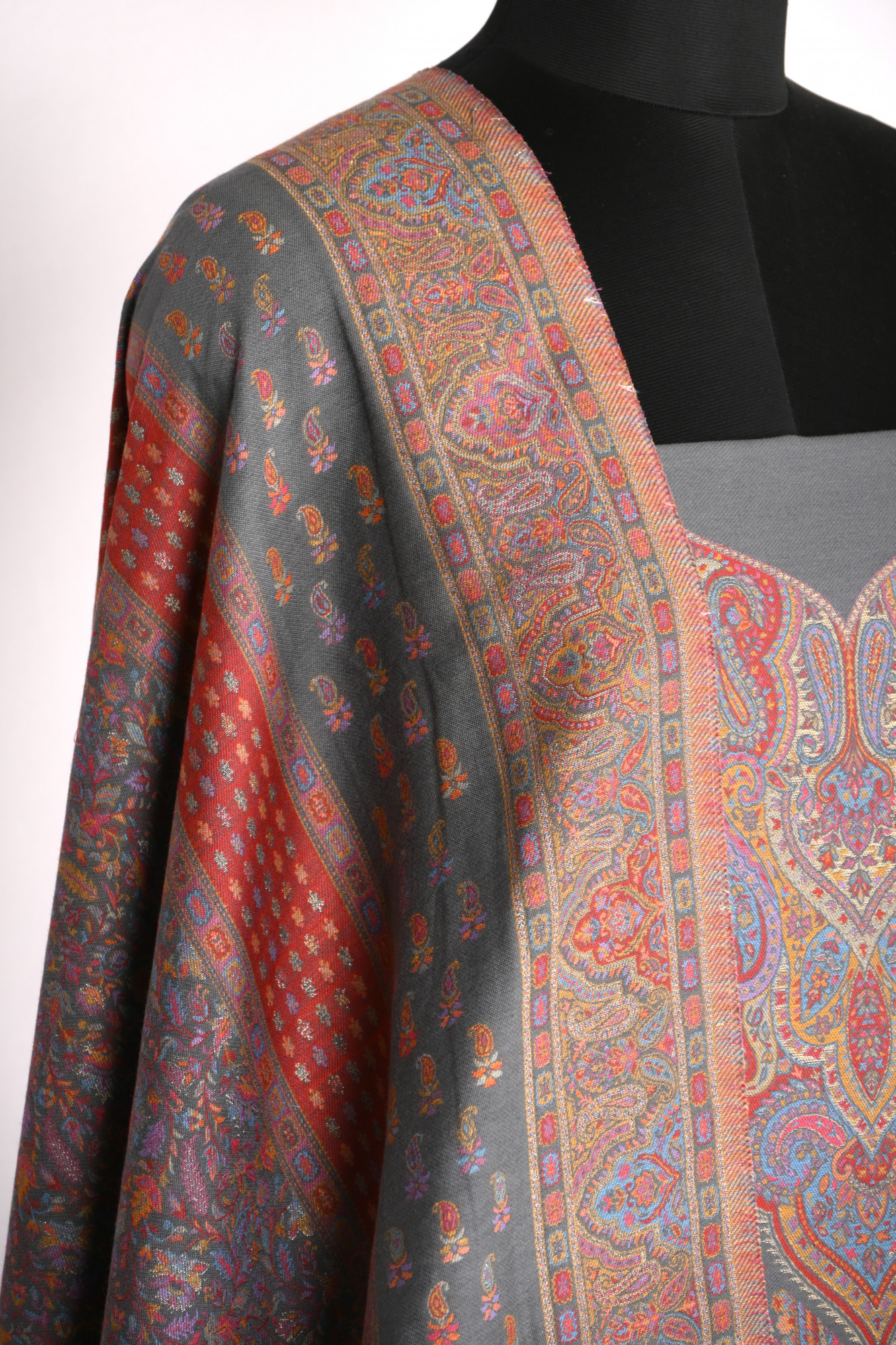 Grey Pashmina Suit set with Pashmina Dupatta- 1000-0455C