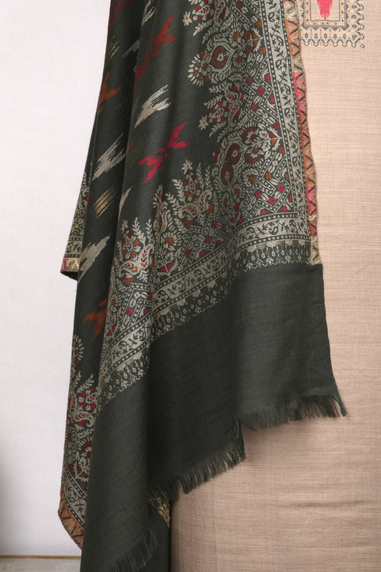 Beige Pashmina Suit set with Pashmina Dupatta- PASH1415