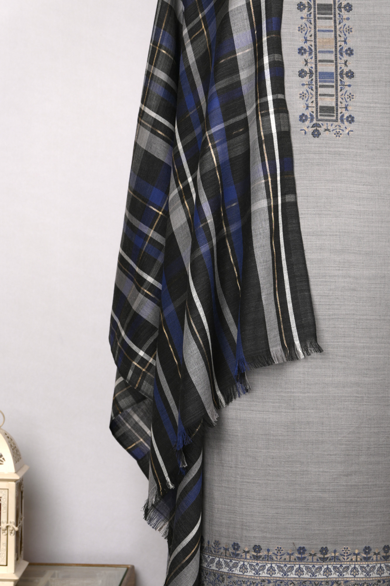 Grey Pashmina Suit set with Pashmina Dupatta- PASH1411C