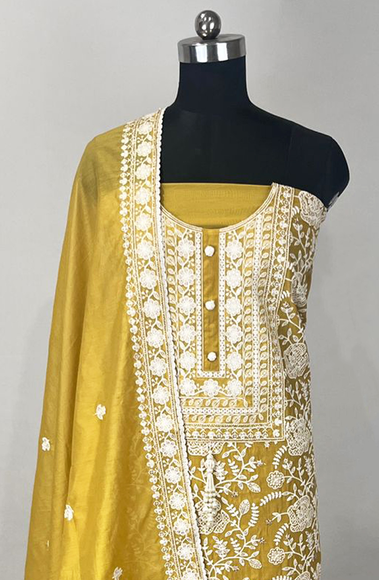 Mustard Mul Chanderi Unstitched Beautiful Suit Set with Dupatta - 824-2514