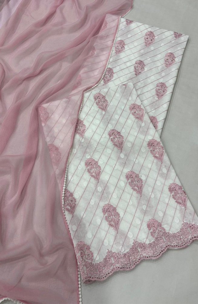 Image of Pink pure cotton unstitched beautiful Suit Set with Dupatta - SAHNT120A