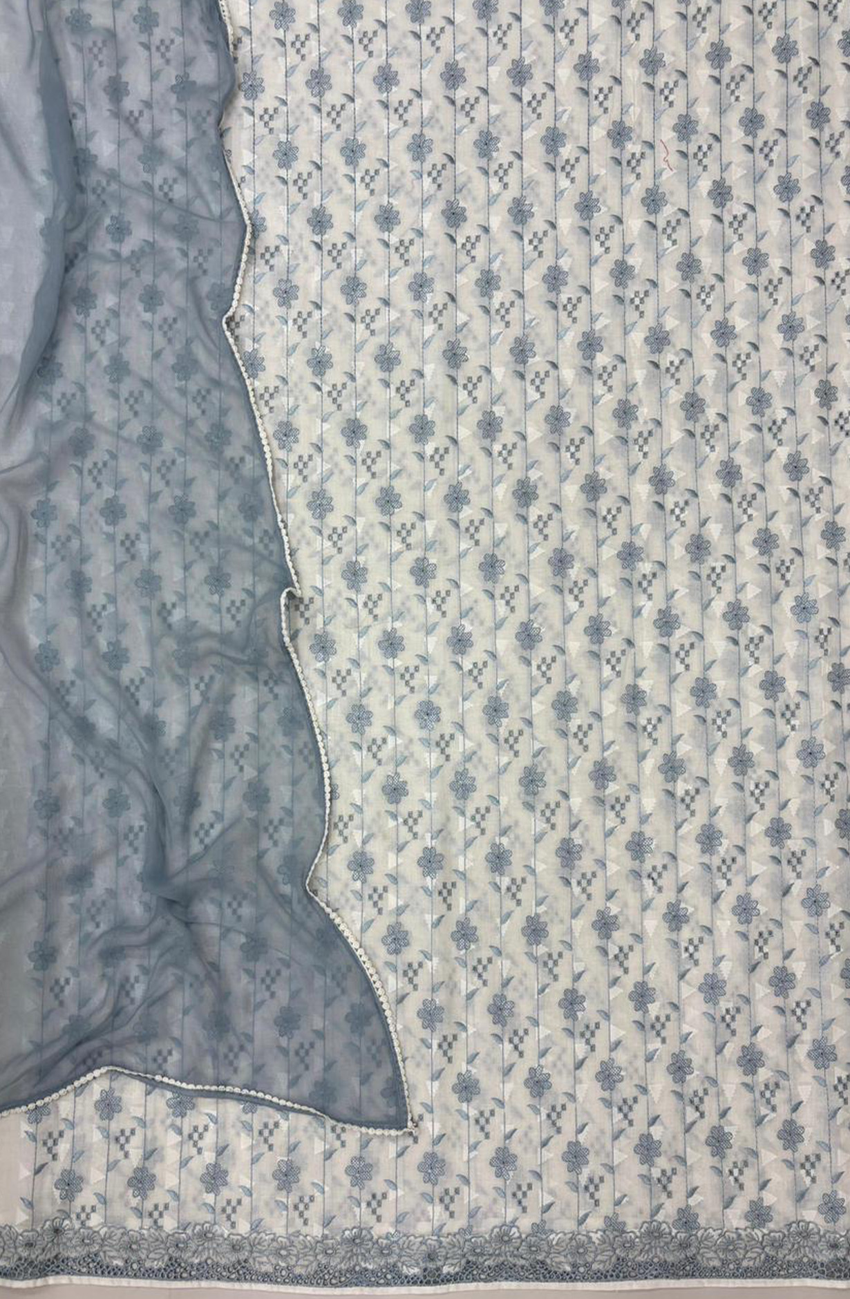 Blue pure cotton unstitched beautiful Suit Set with Dupatta - SAHNT119B