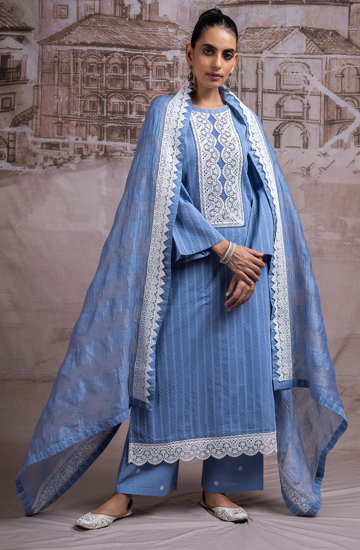 Blue Mul Chanderi Beautiful Unstitched Suit with Dupatta - R157-SPR2741